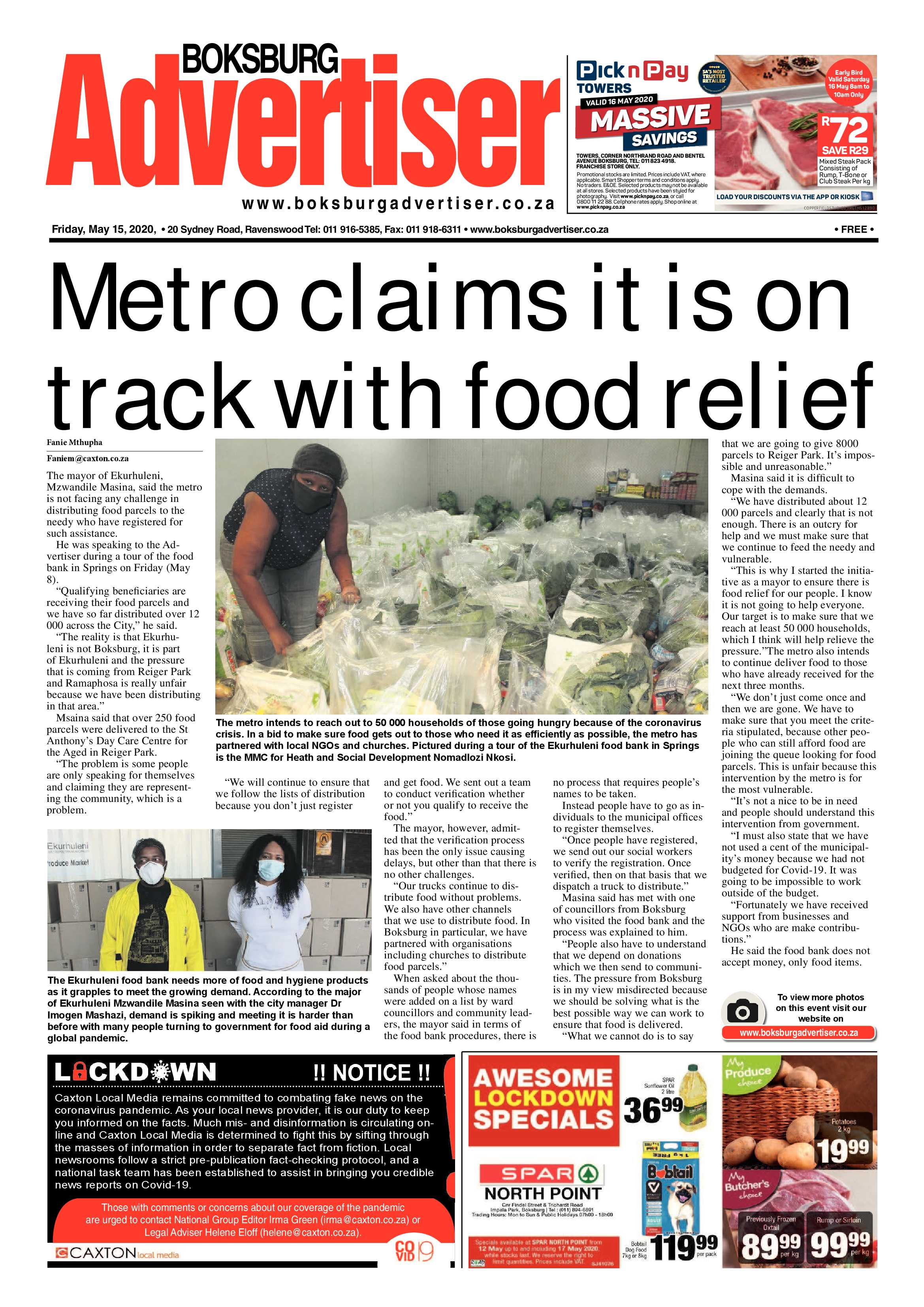 Boksburg Advertiser 12 May 2020 page 1