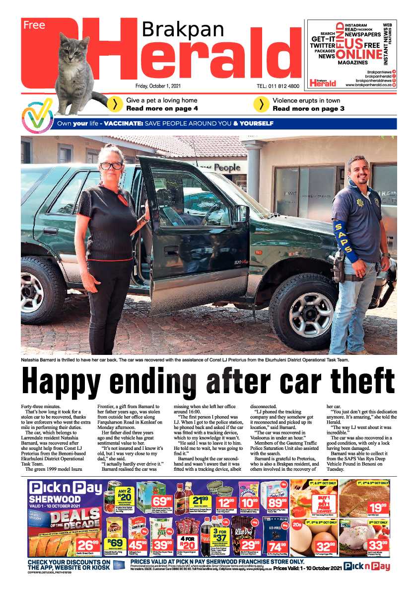 Brakpan Herald 01 October 2021 page 1