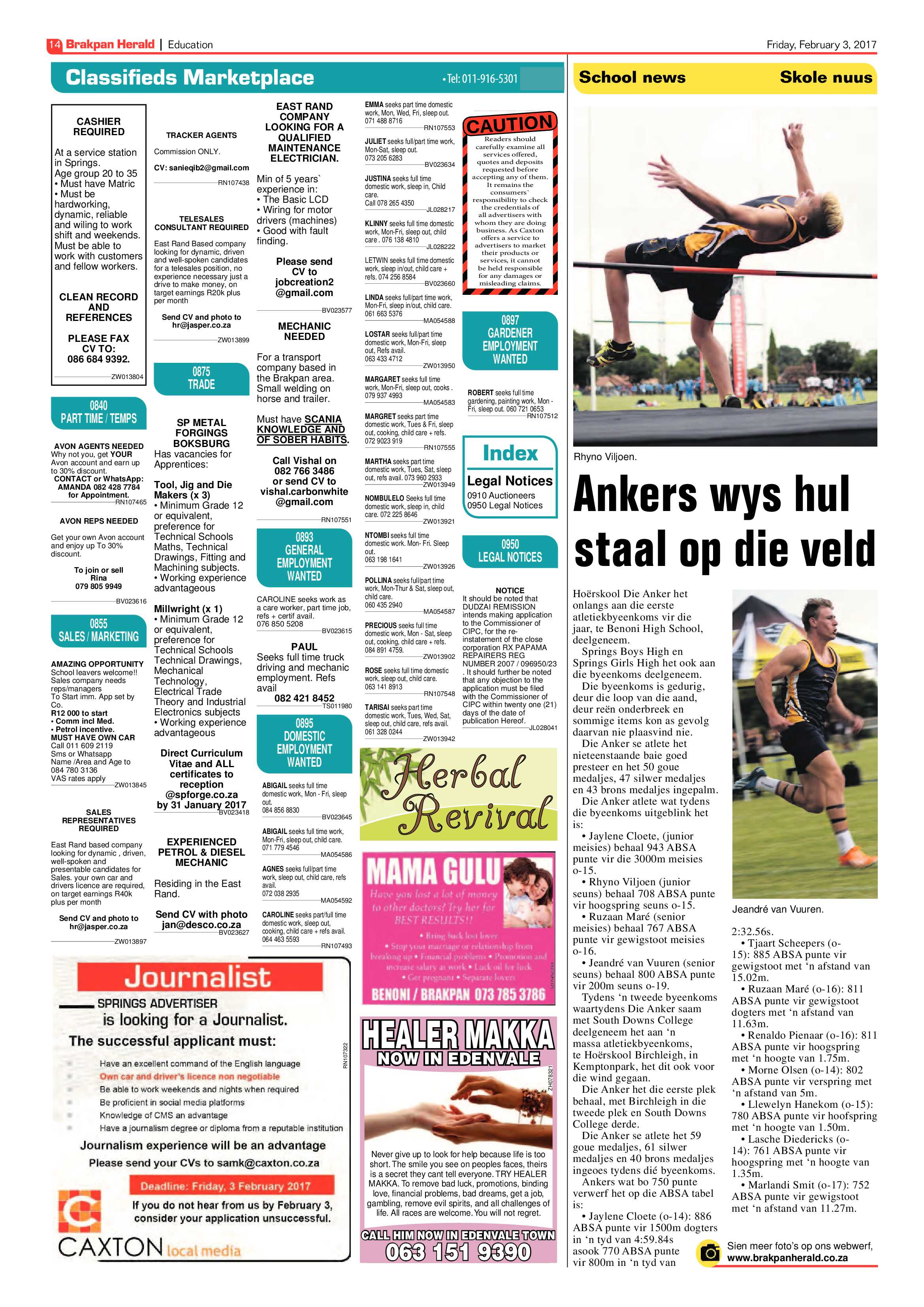 Brakpan Herald 03 February 2017 page 14