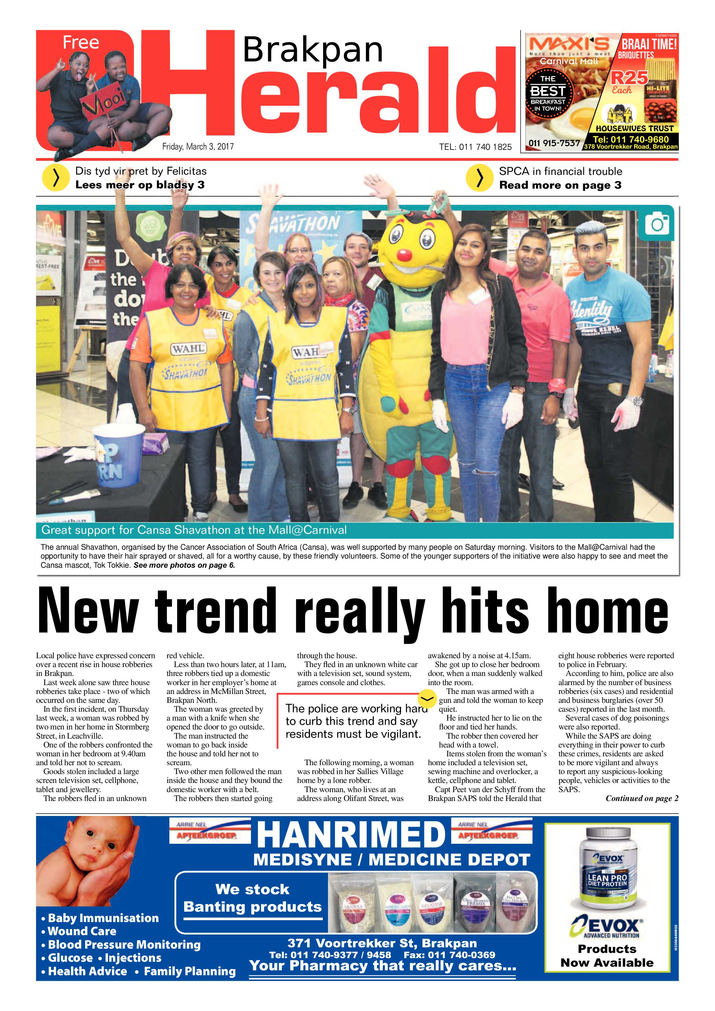 Brakpan Herald 03 March 2017 page 1