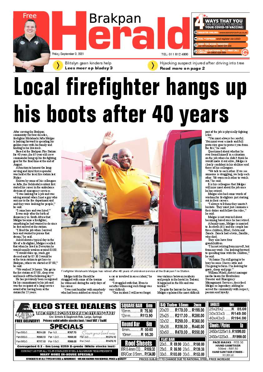 Brakpan Herald 03 September 2021 page 1