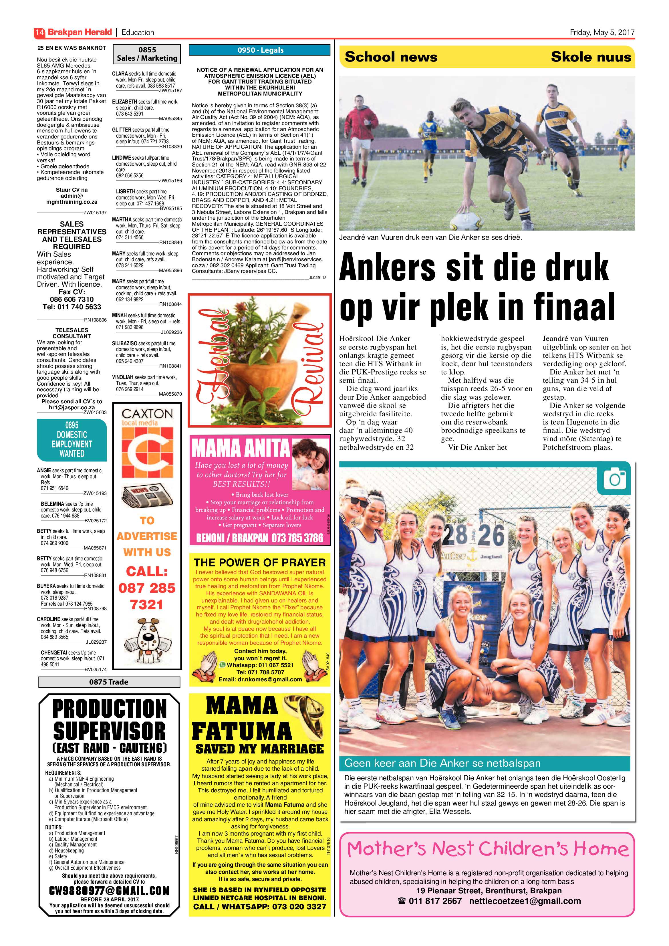 Brakpan Herald 05 May 2017 page 14
