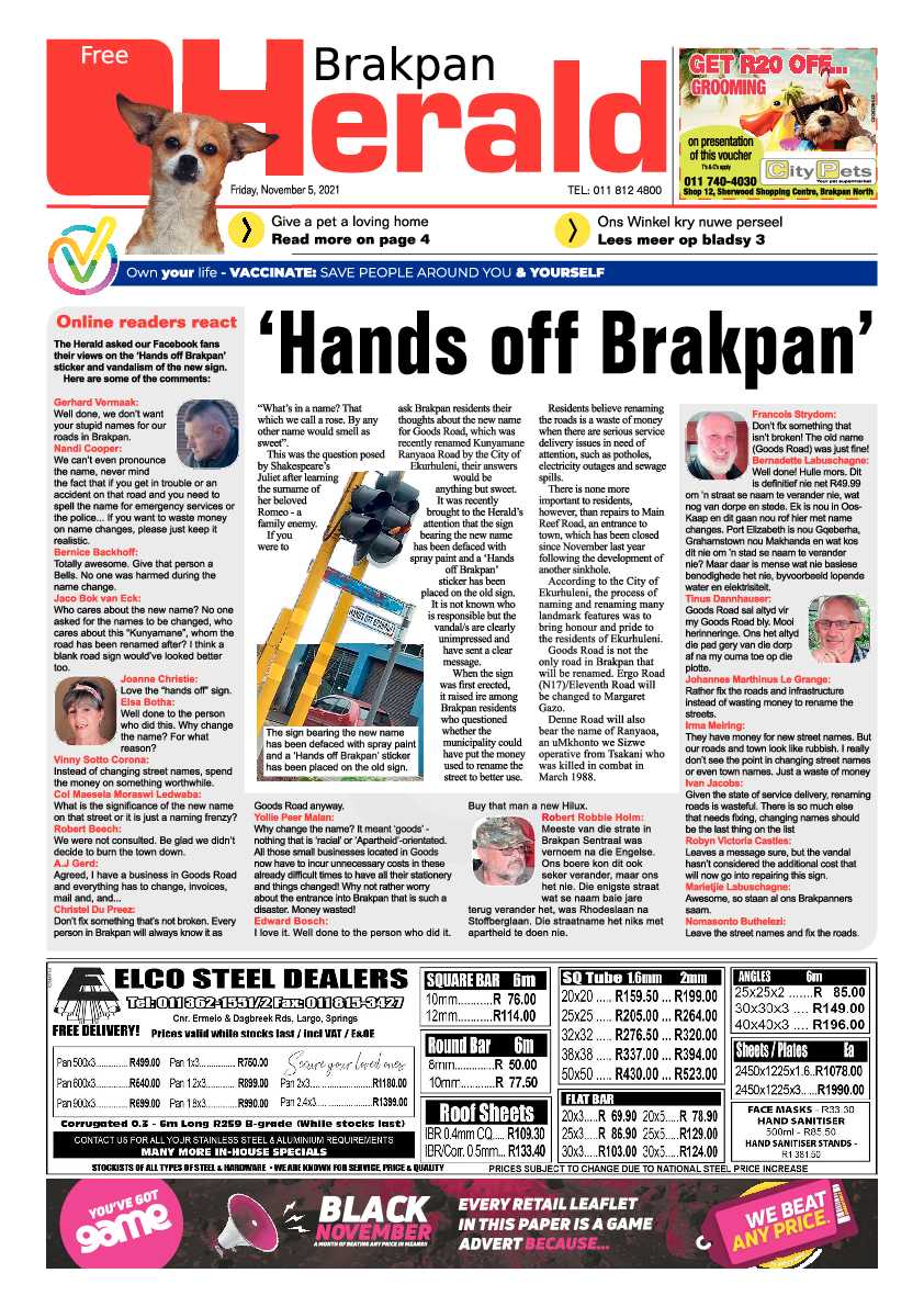 Brakpan Herald 05 November 2021 page 1