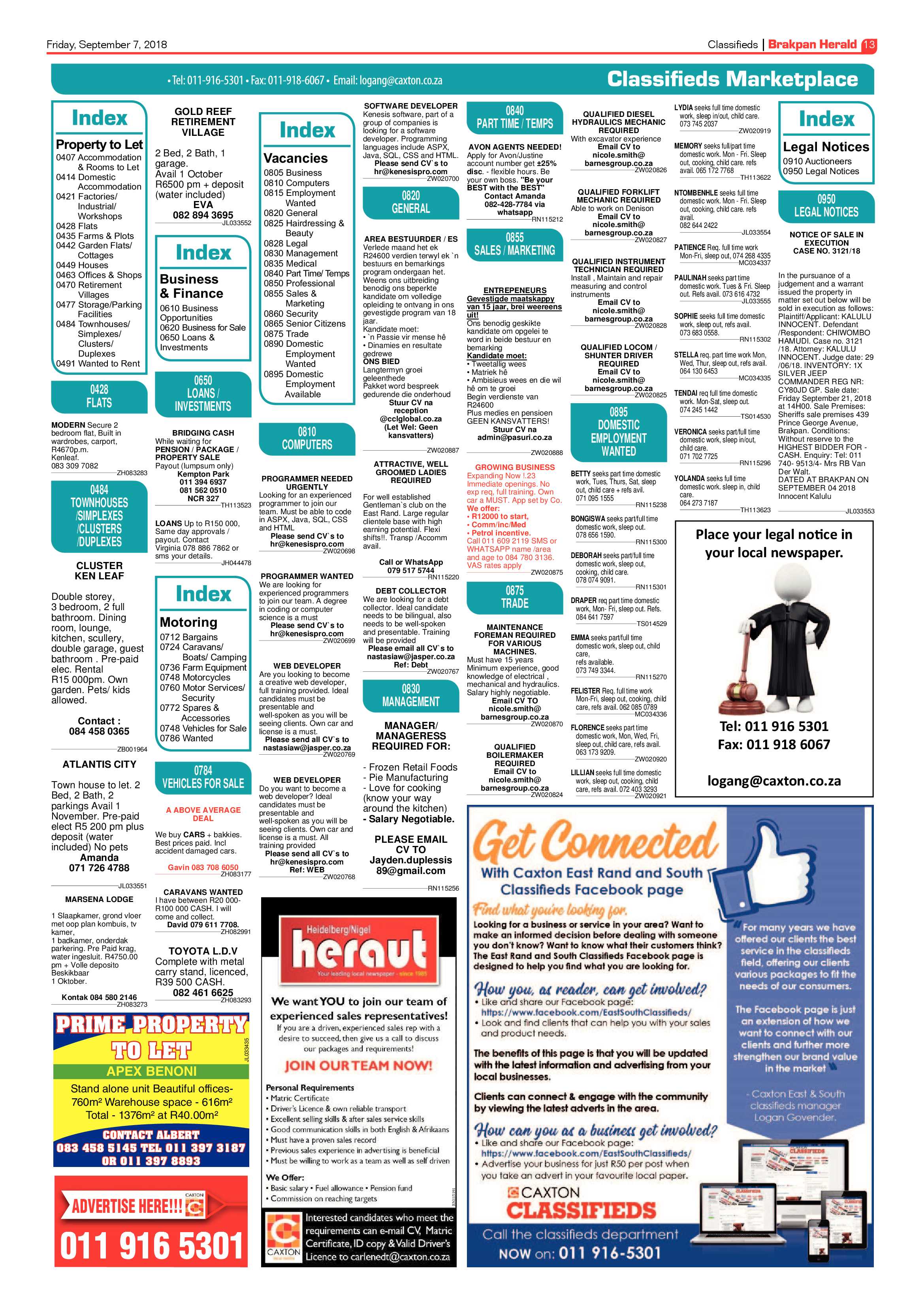 Brakpan Herald 07 September 2018 page 13