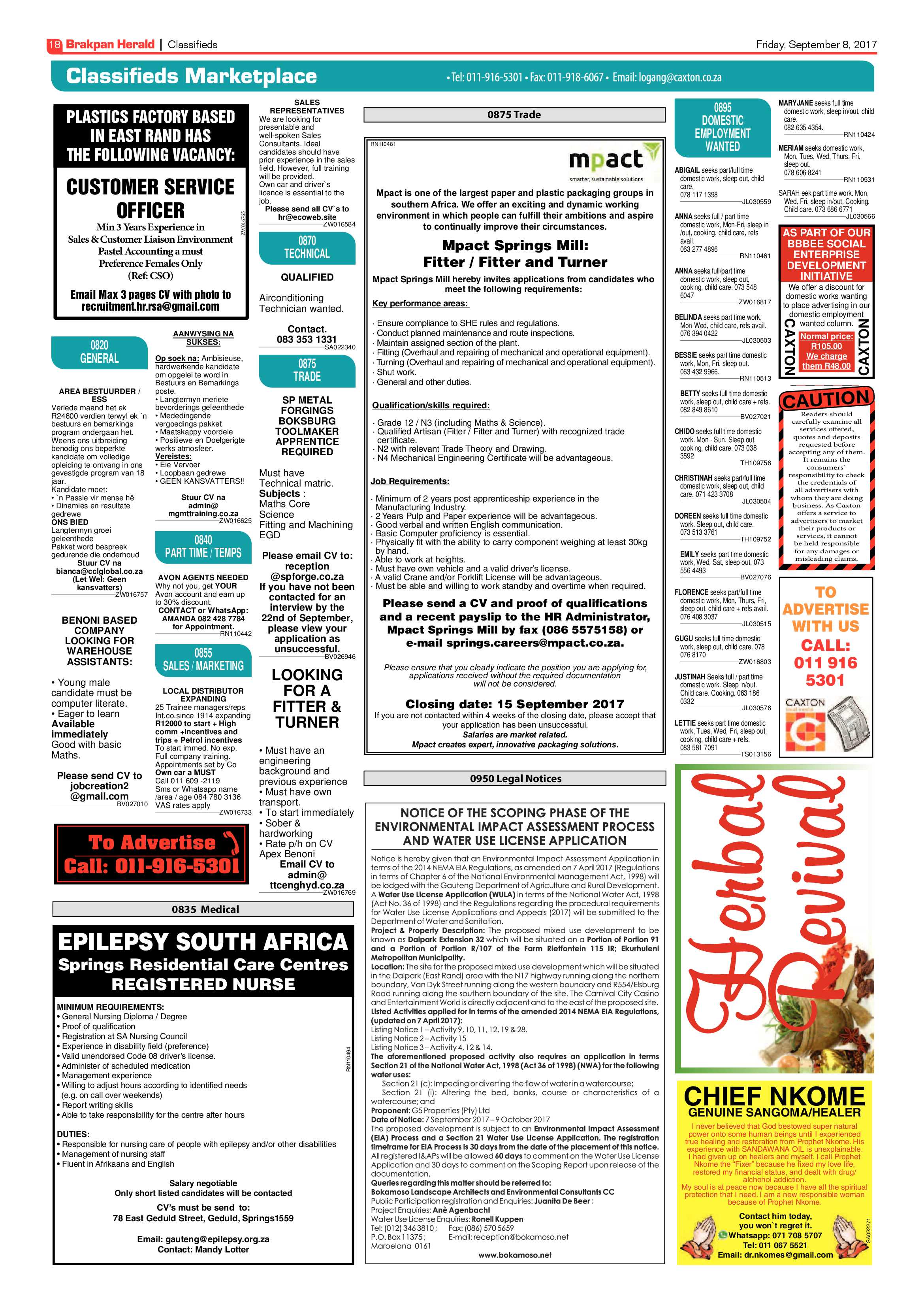 Brakpan Herald 08 September 2017 page 18