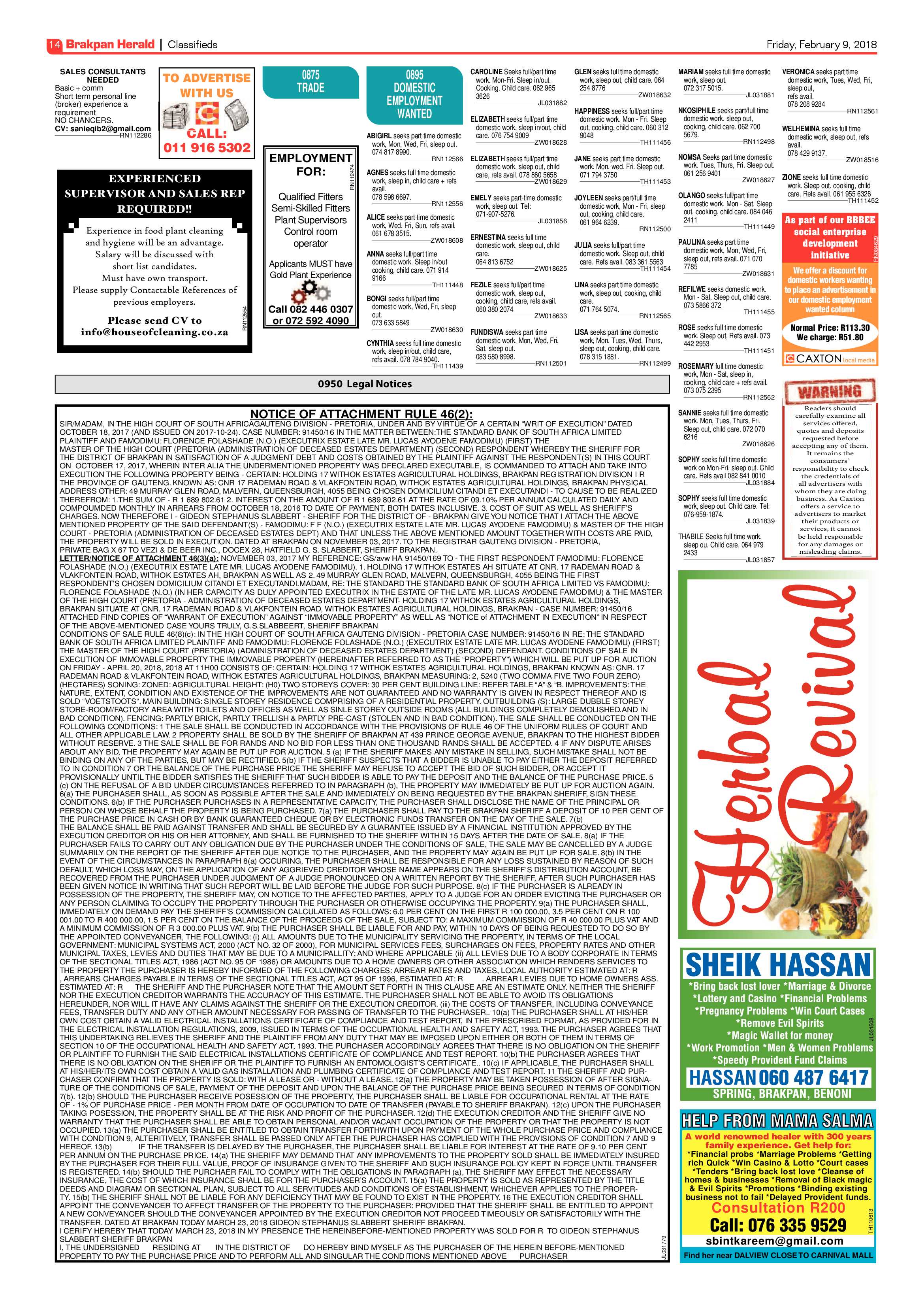 Brakpan Herald 09 February 2018 page 14