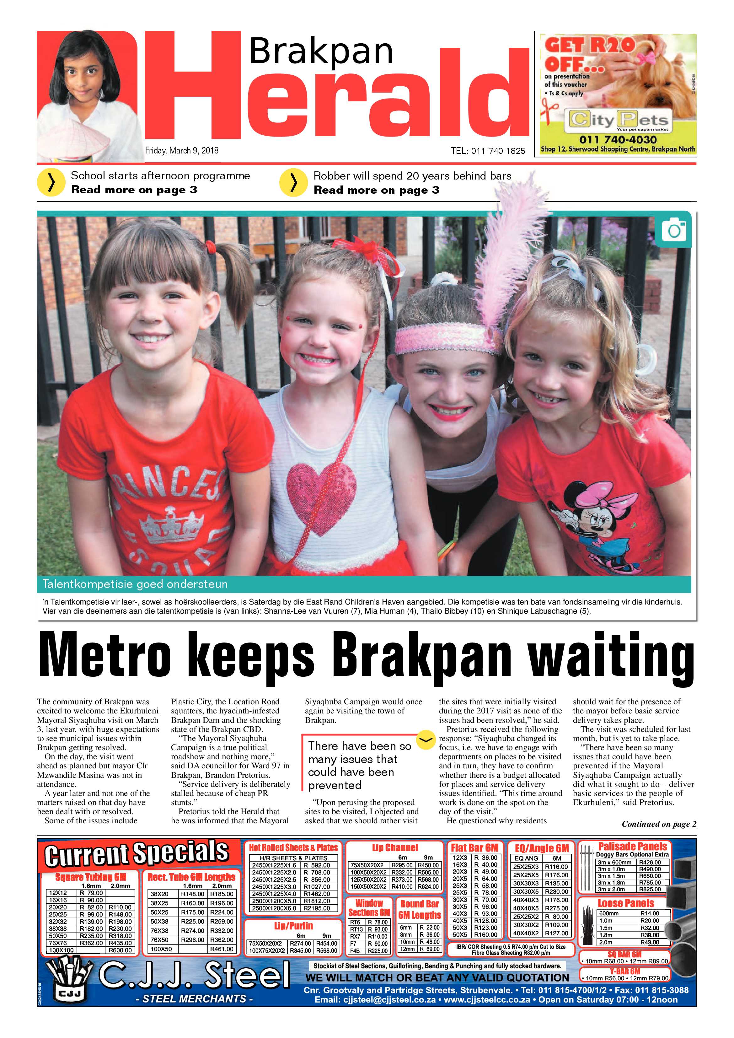 Brakpan Herald 09 March 2018 page 1