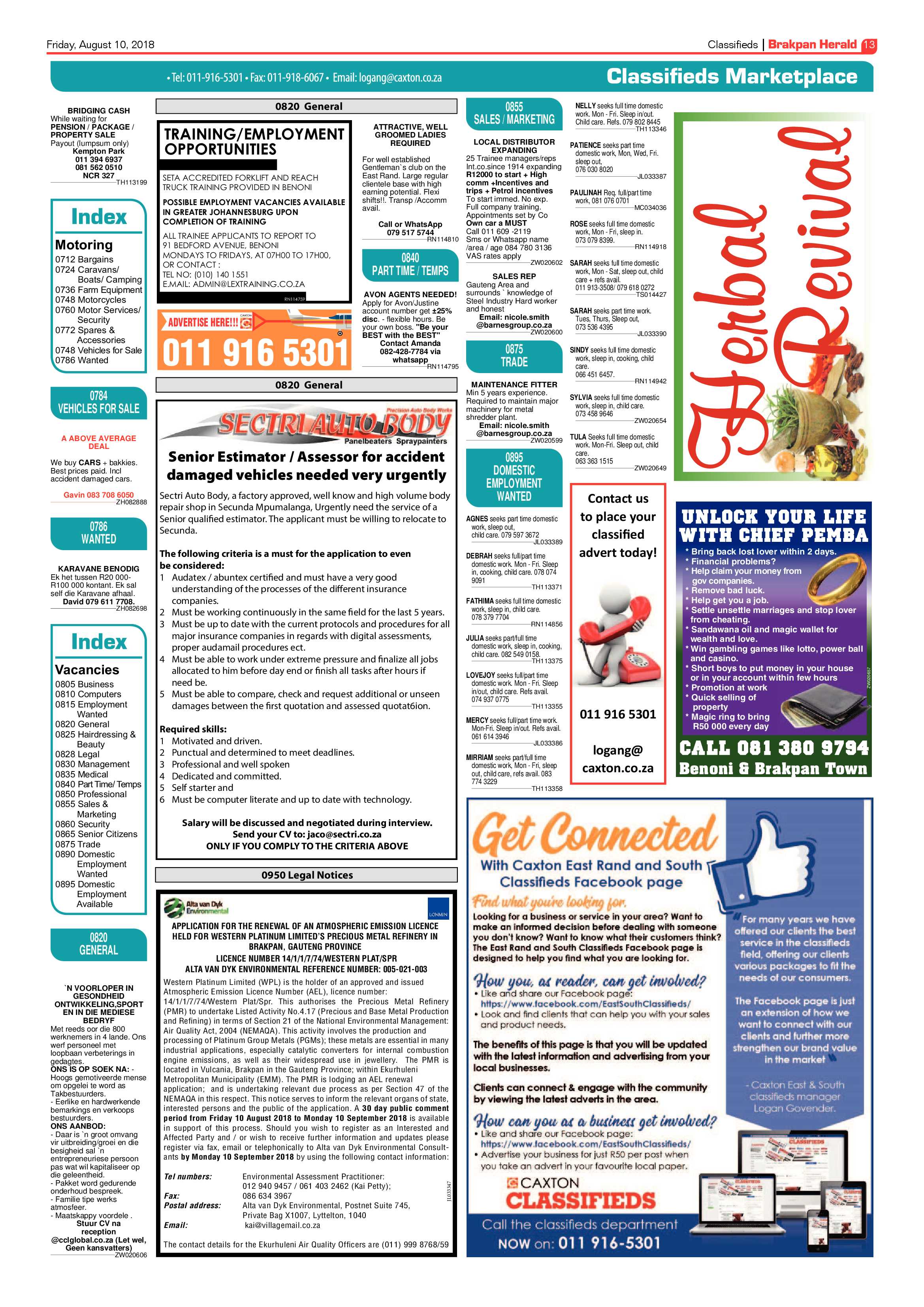 Brakpan Herald 10 August 2018 page 13