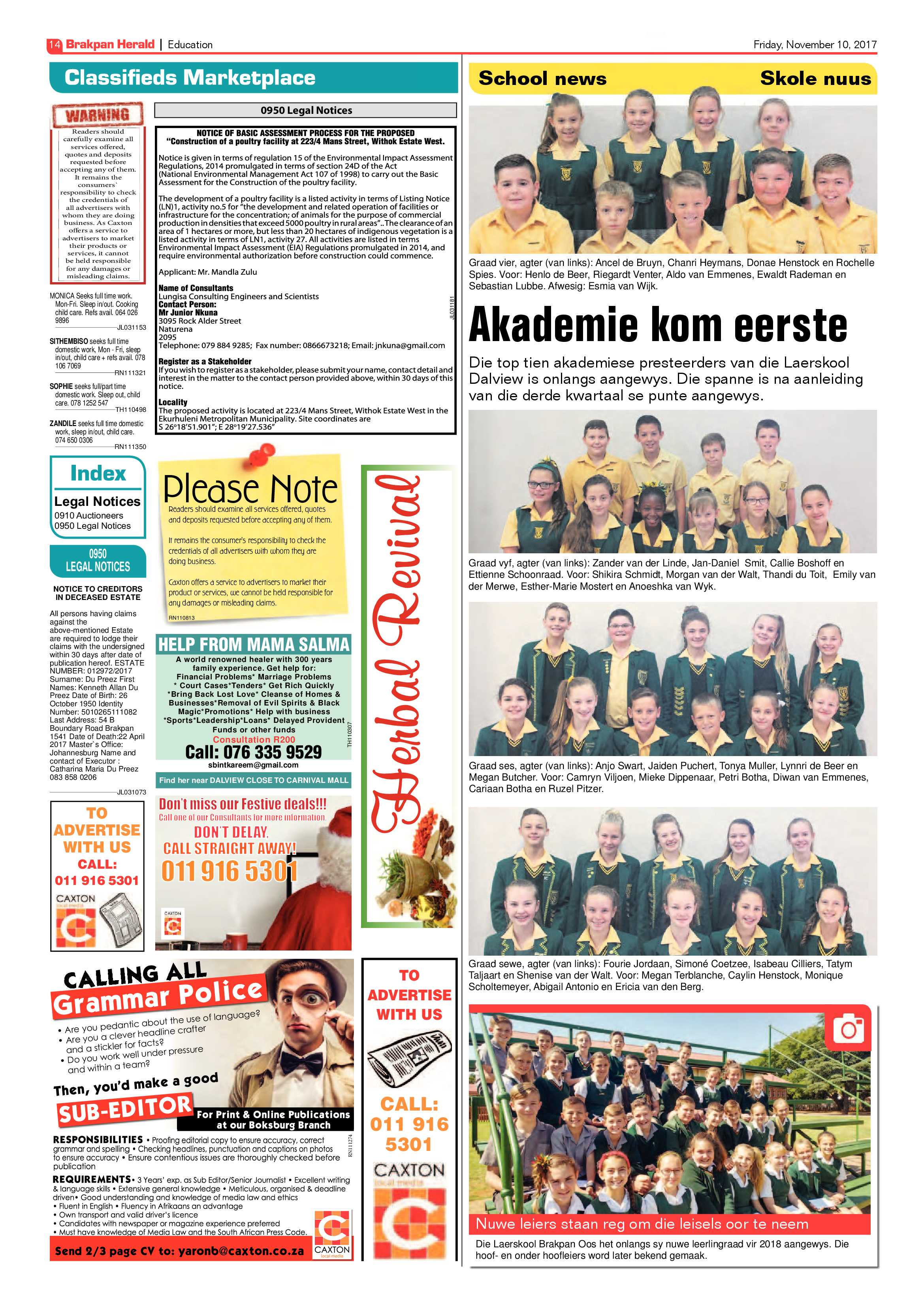 Brakpan Herald 10 November 2017 page 14