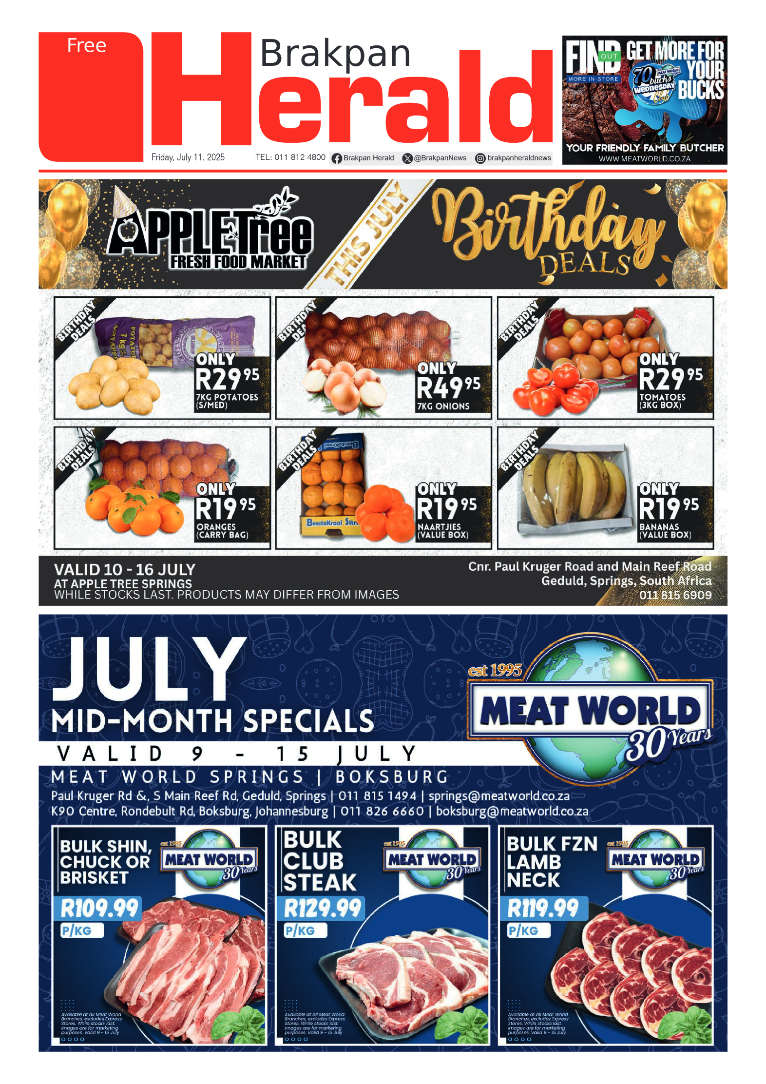 Brakpan Herald 11 July 2025 page 1