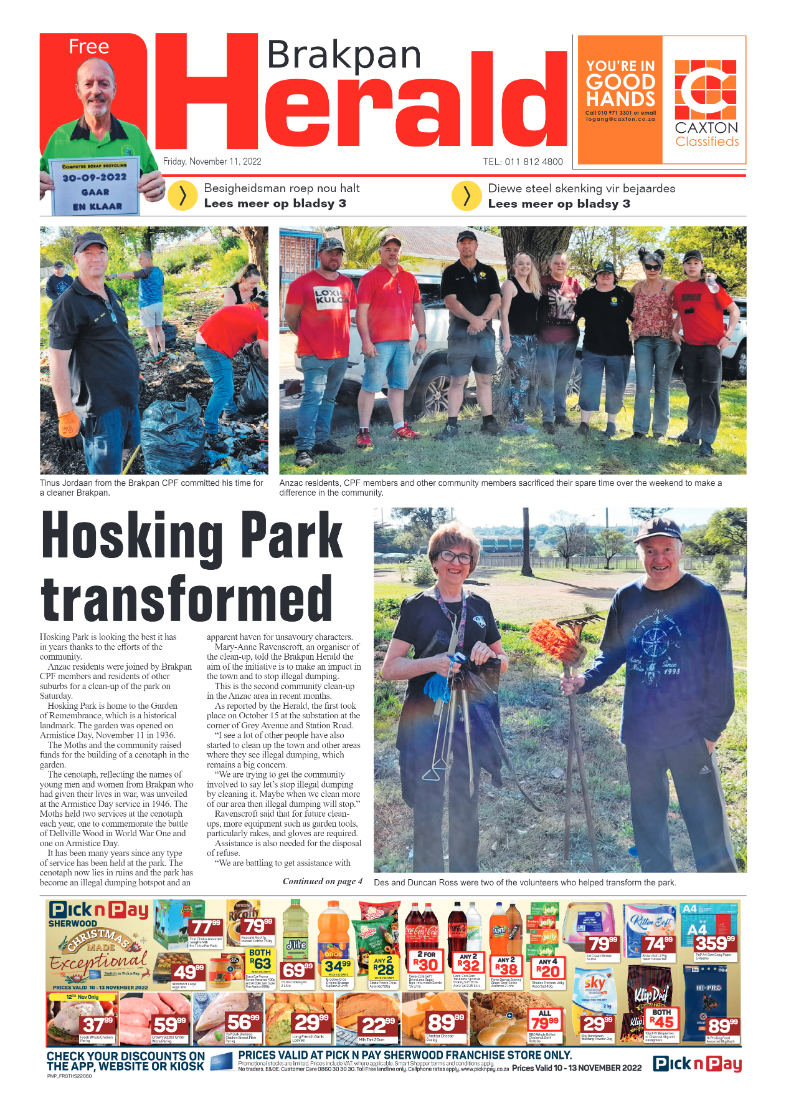 Brakpan Herald 11 Nov 2022 page 1
