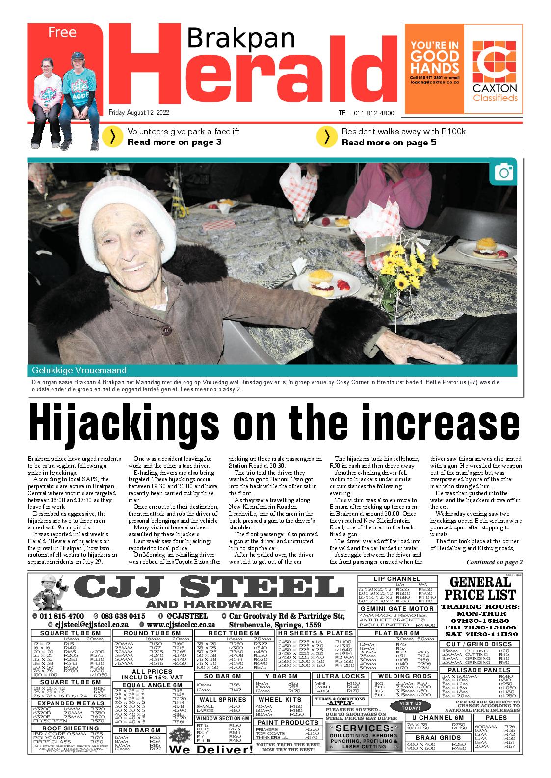 Brakpan Herald 12 Aug 2022 page 1