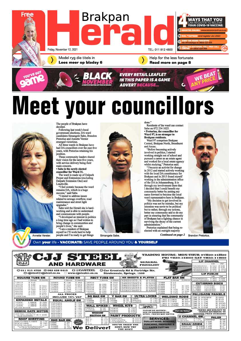 Brakpan Herald 12 November 2021 page 1