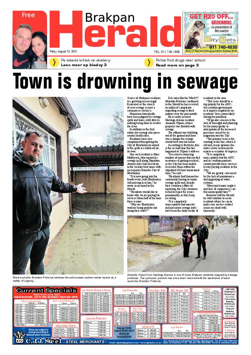 Brakpan Herald 13 August 2021 page 1