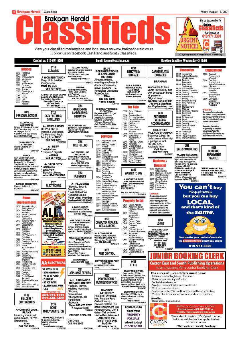 Brakpan Herald 13 August 2021 page 14