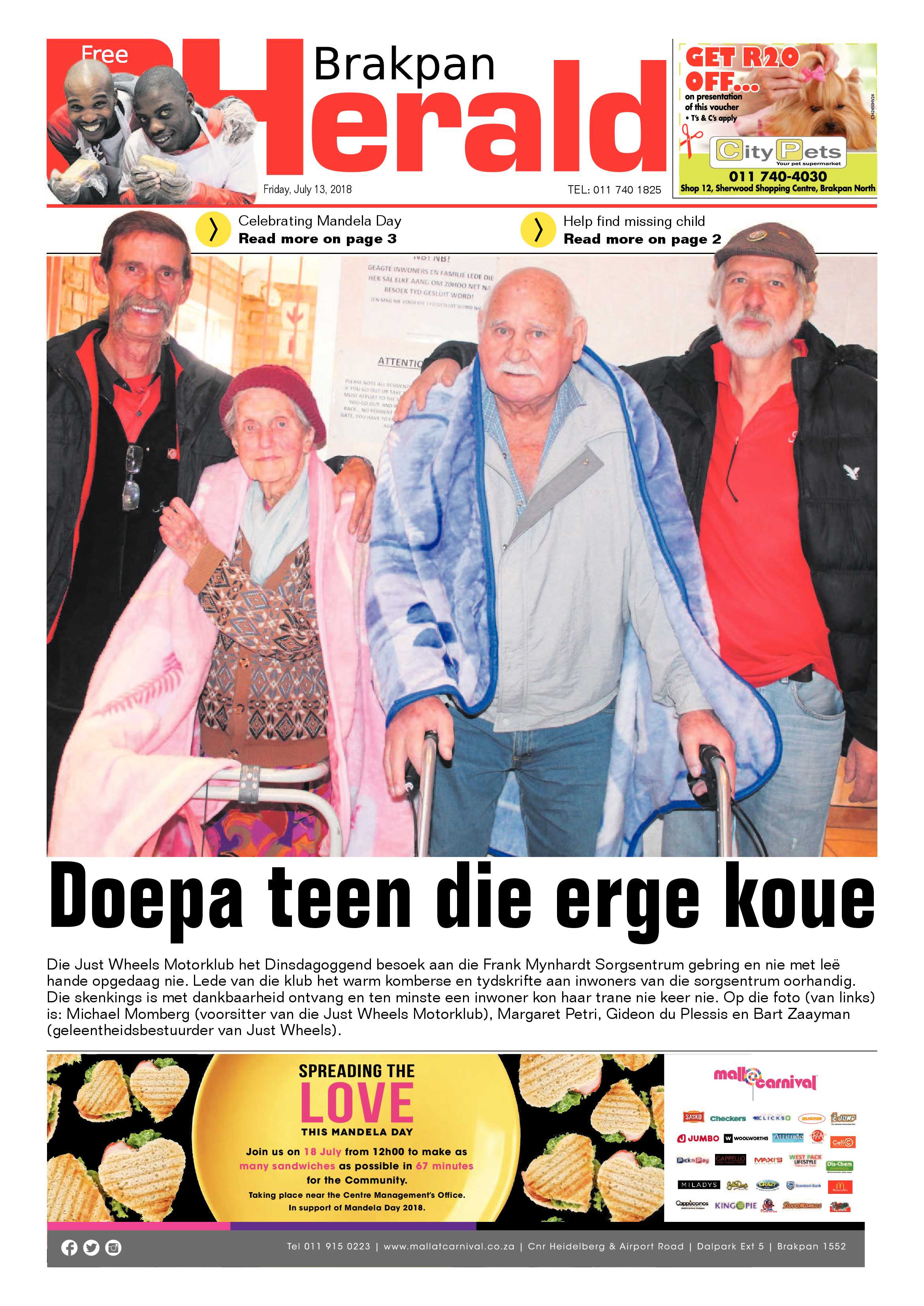 Brakpan Herald 13 July 2018 page 1