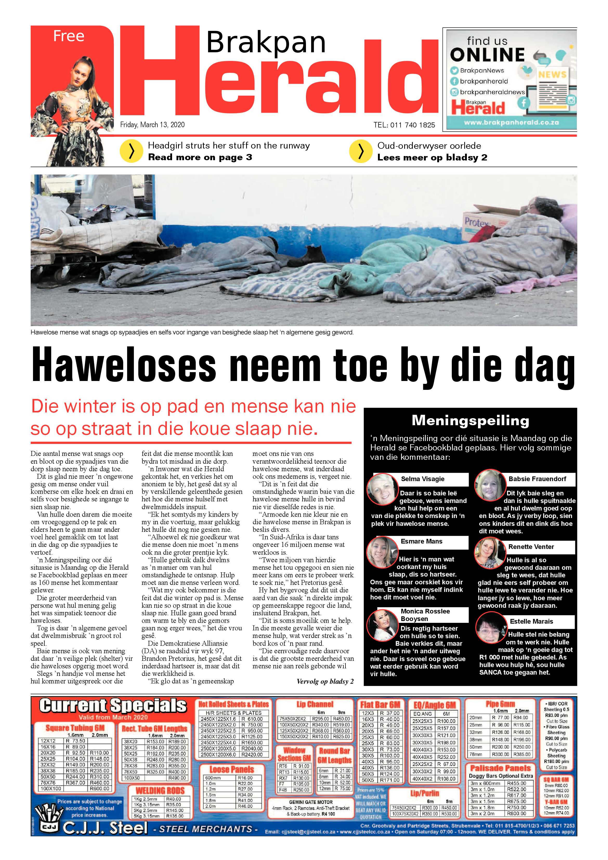Brakpan Herald 13 March 2020 page 1