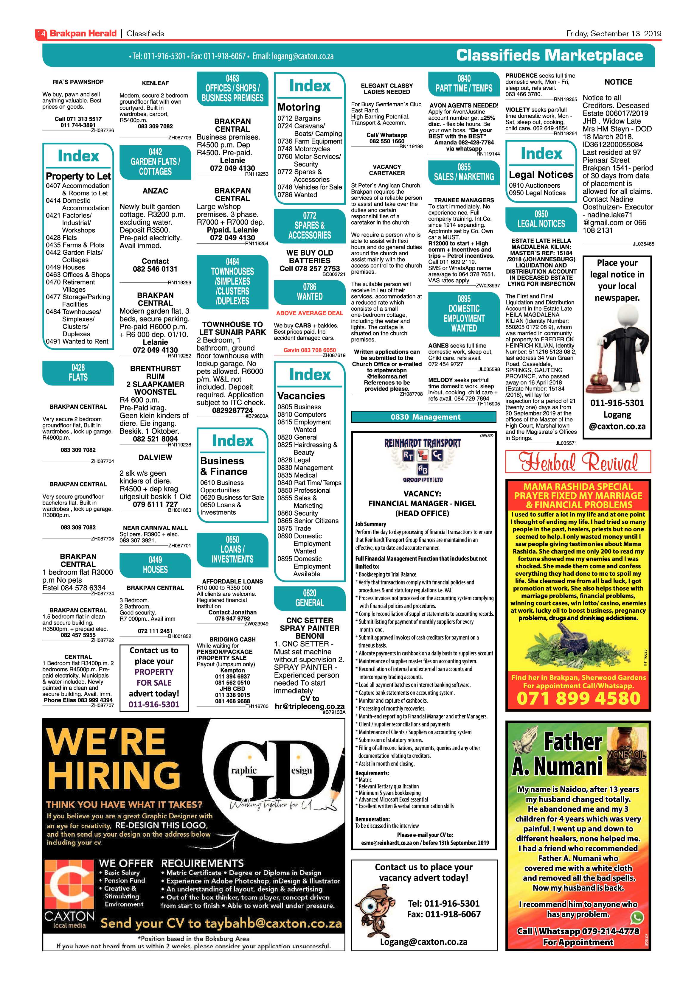 Brakpan Herald 13 September 2019 page 14