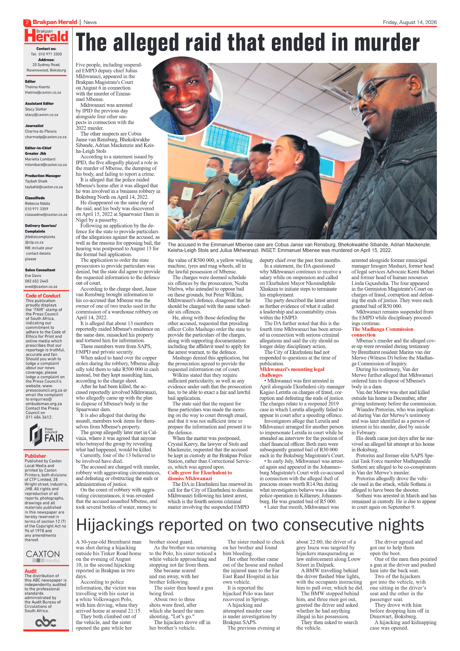 Brakpan Herald 14 August 2026 page 2