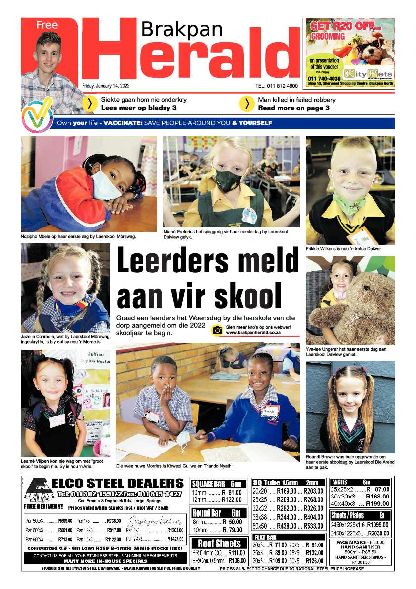 Brakpan Herald 14 January 2022 page 1