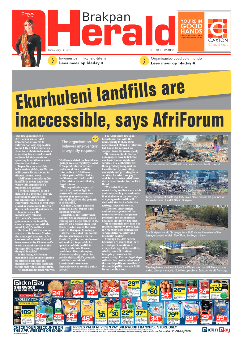 Brakpan Herald 14 July 2022 page 1