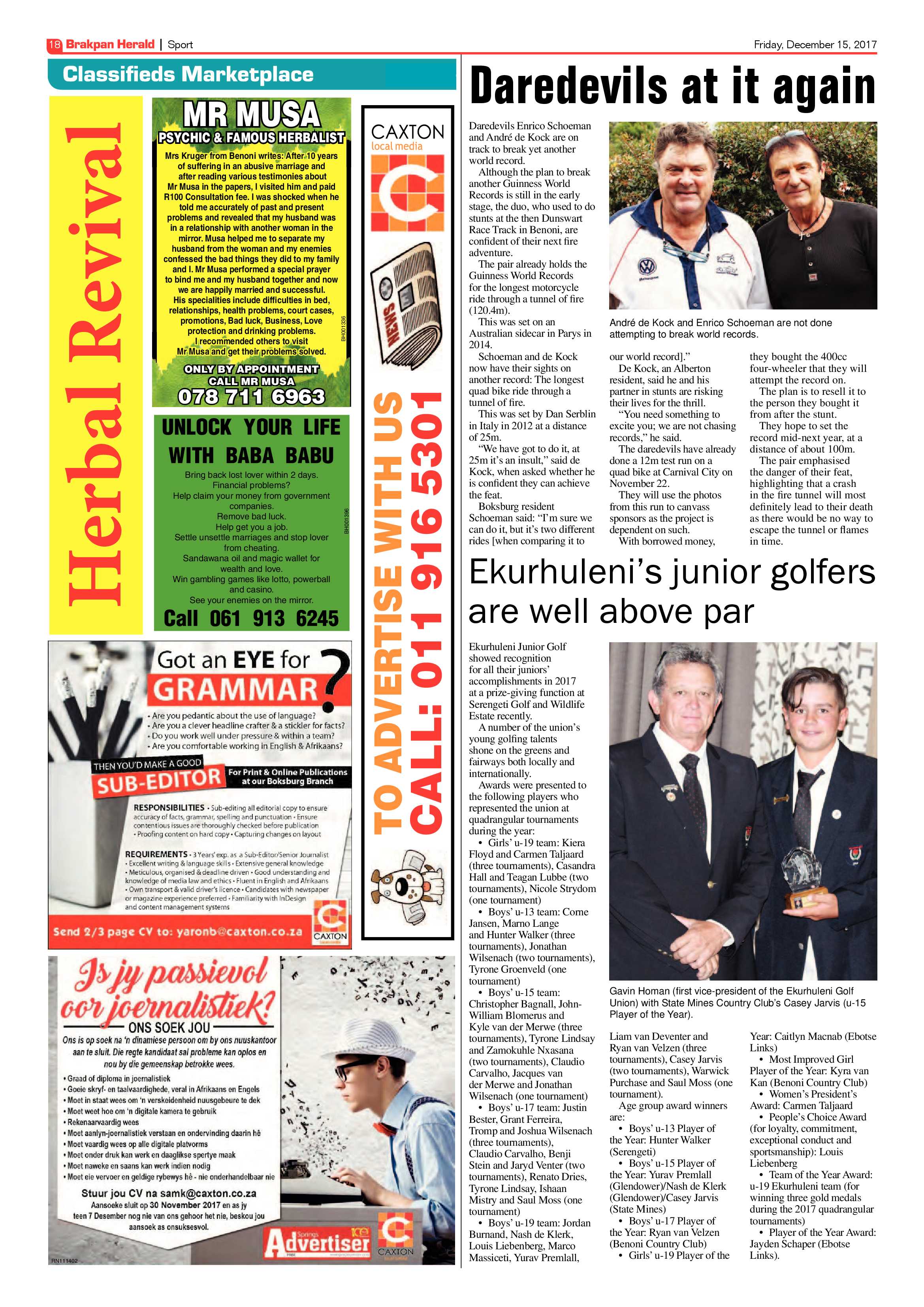 Brakpan Herald 15 December 2017 page 18