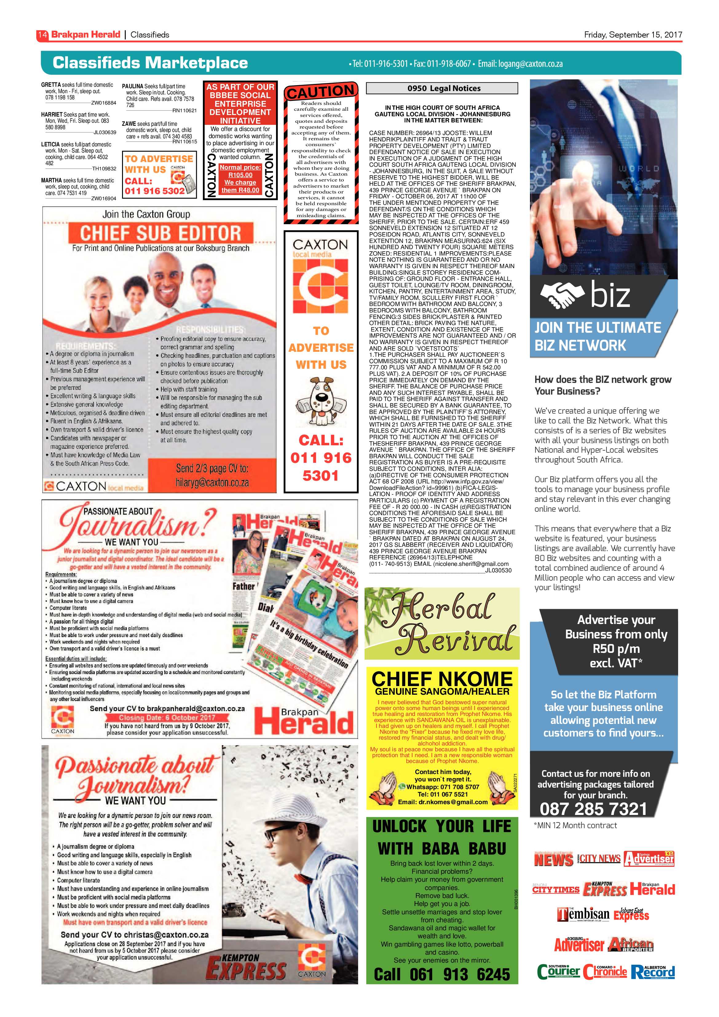 Brakpan Herald 15 September 2017 page 14