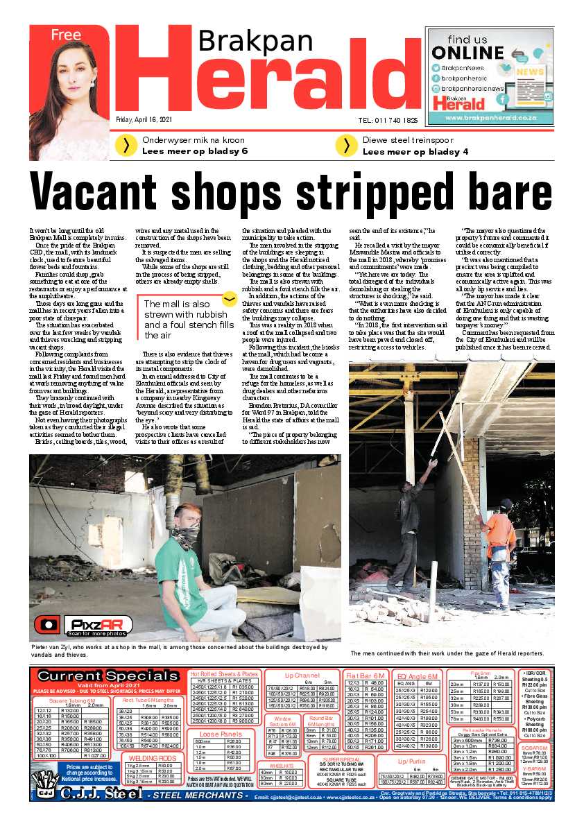 Brakpan Herald 16 April 2021 page 1