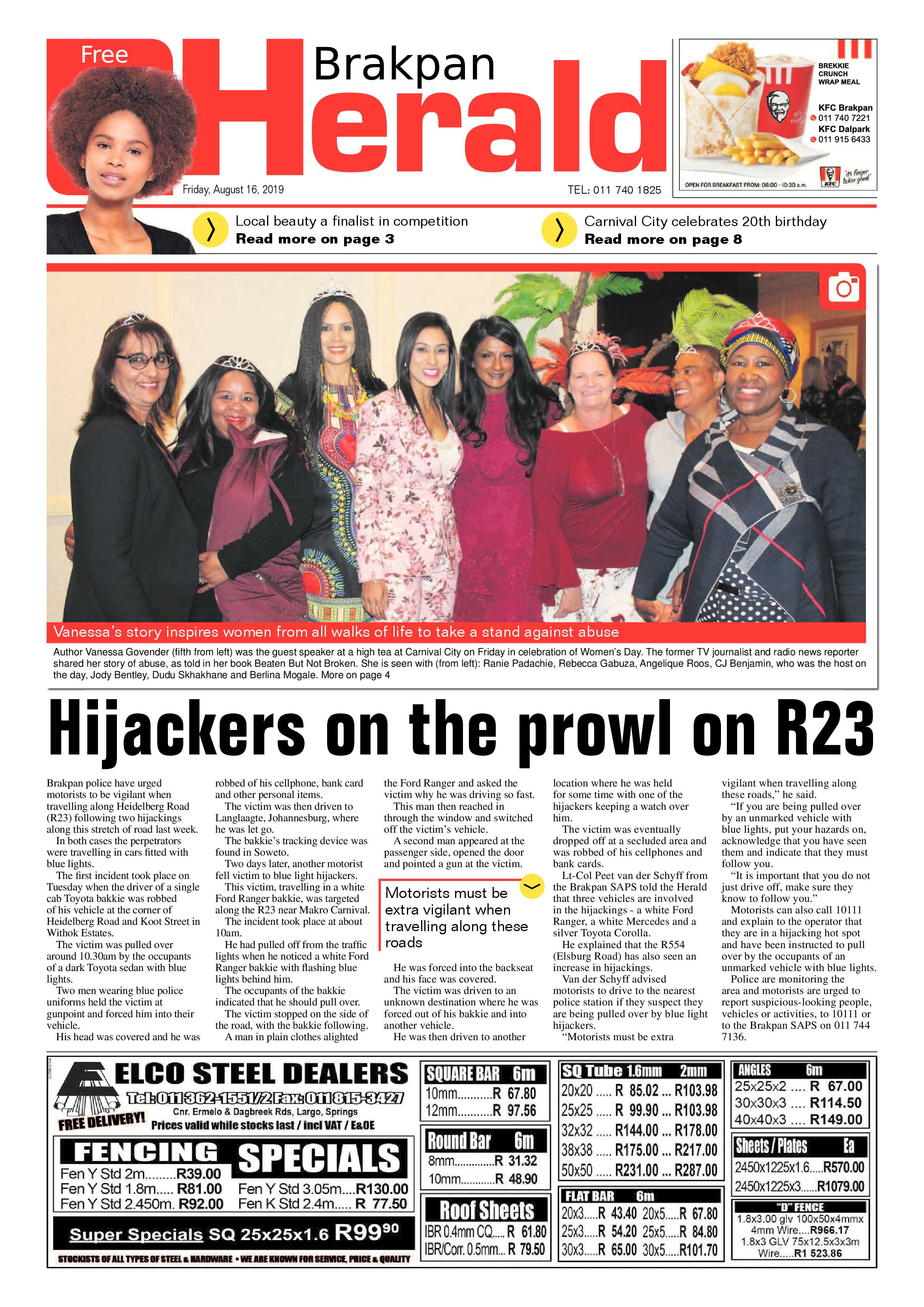Brakpan Herald 16 August 2019 page 1
