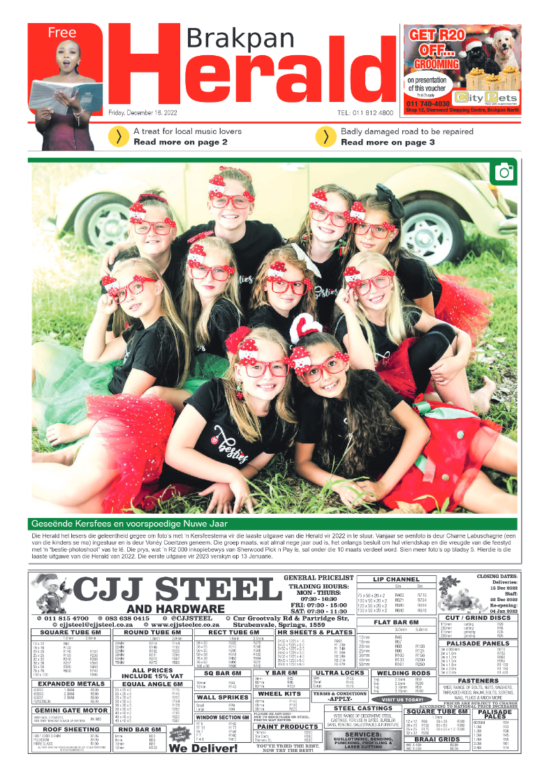Brakpan Herald 16 Dec 2022 page 1