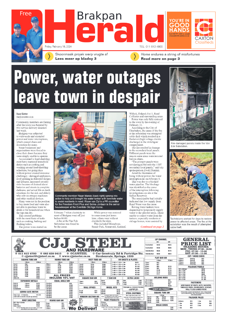 Brakpan Herald 16 February 2024 page 1