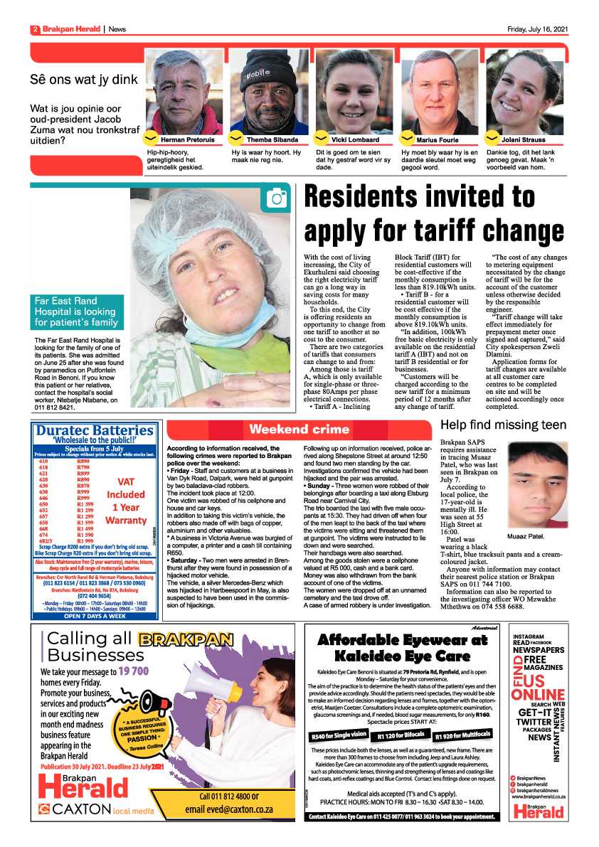 Brakpan Herald 16 July 2021 page 2
