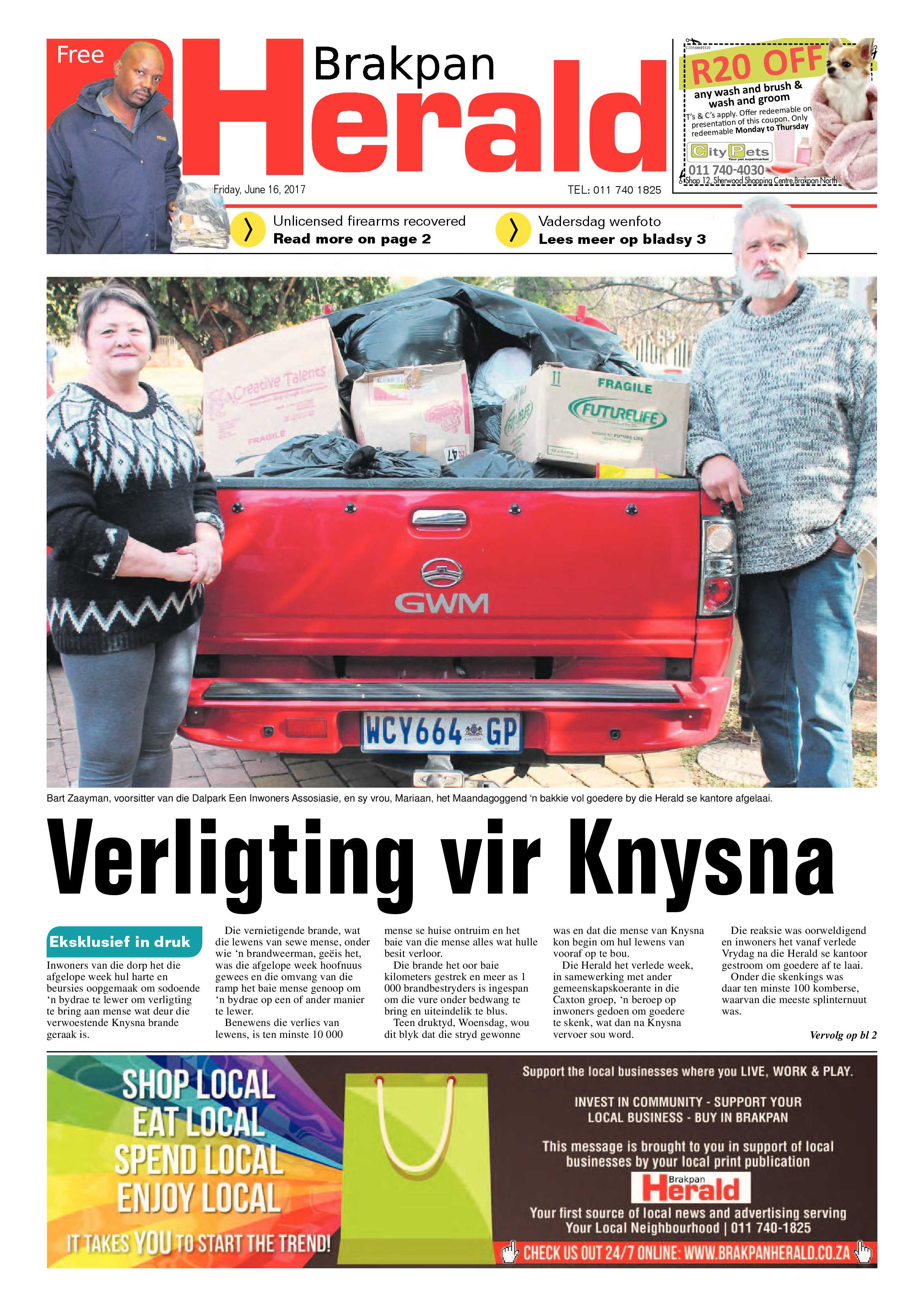 Brakpan Herald 16 June 2017 page 1