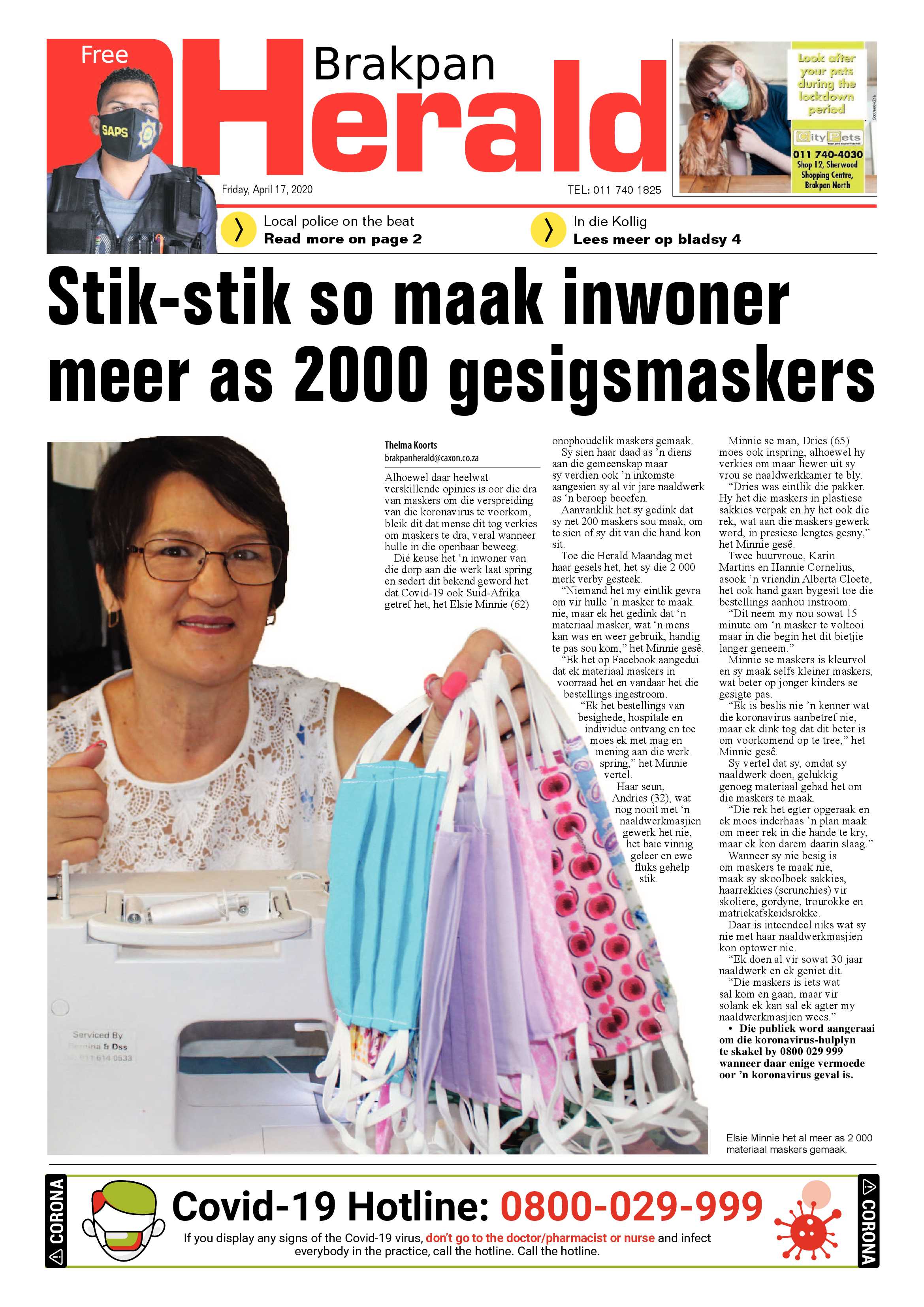 Brakpan Herald 17 April 2020 page 1