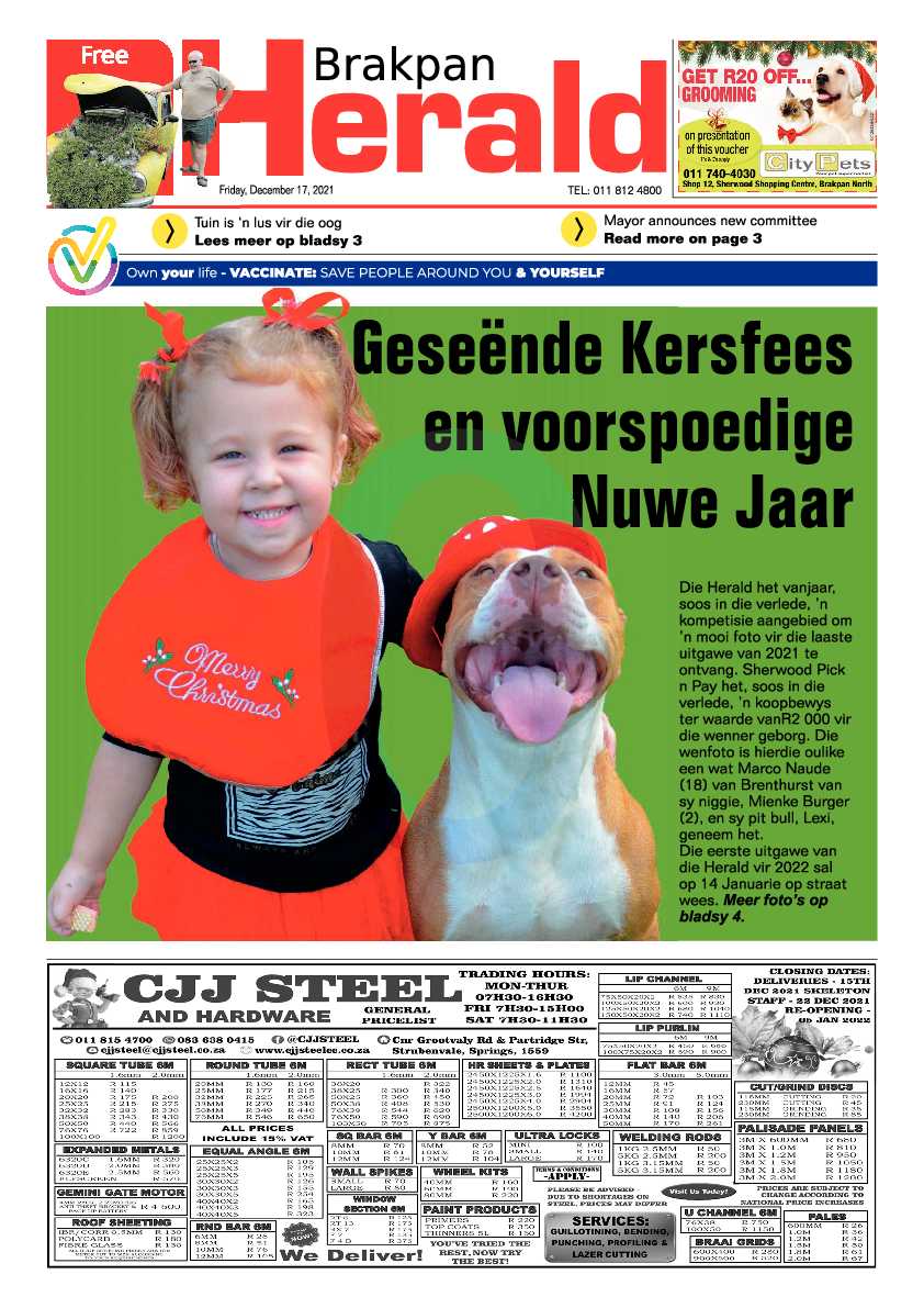 Brakpan Herald 17 December 2021 page 1