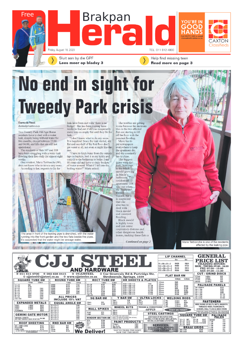 Brakpan Herald 18 August 2022 page 1