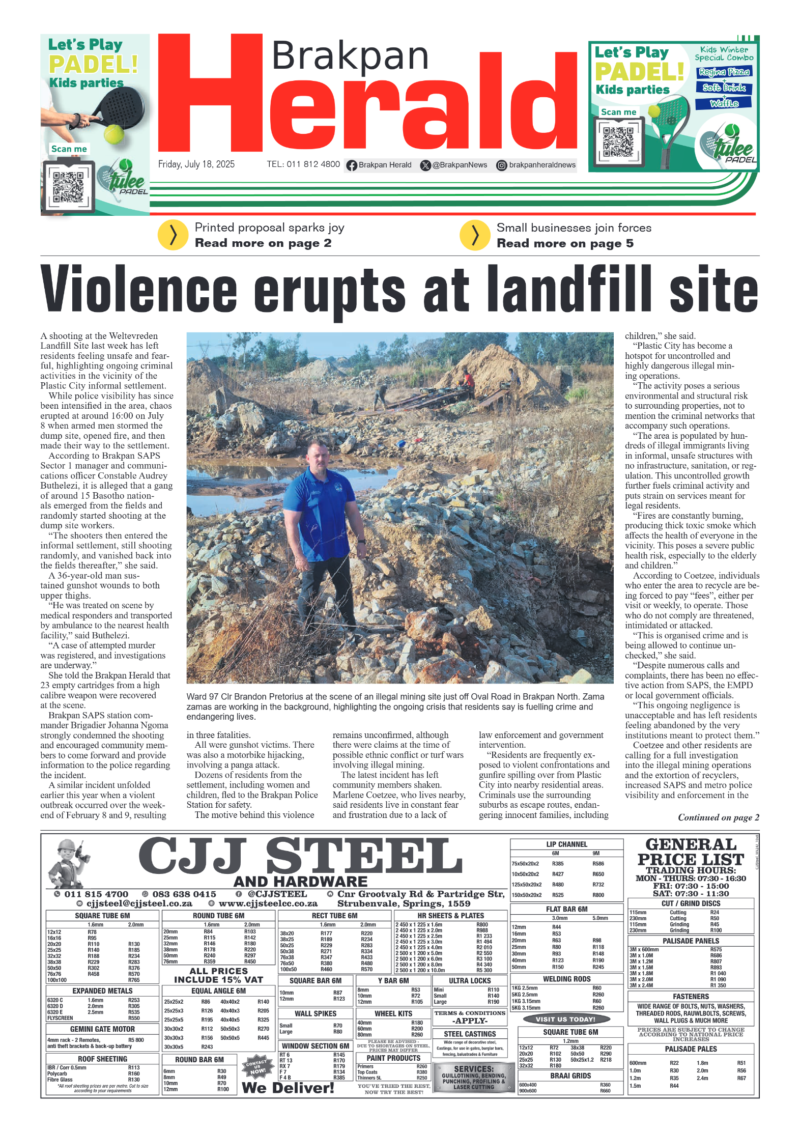 Brakpan Herald 18 July 2025 page 1