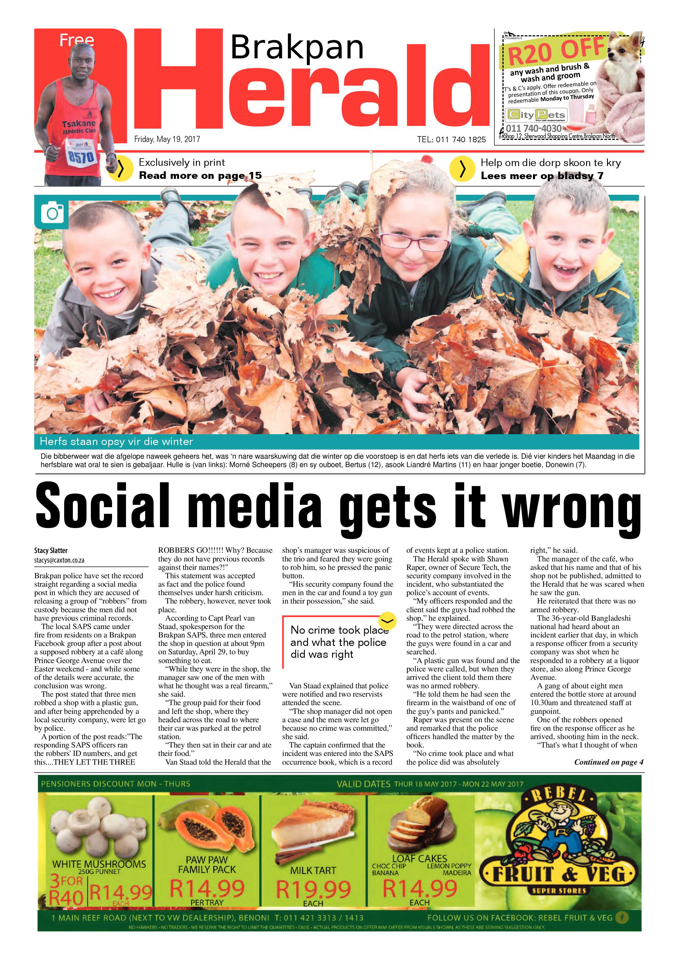 Brakpan Herald 19 May 2017 page 1