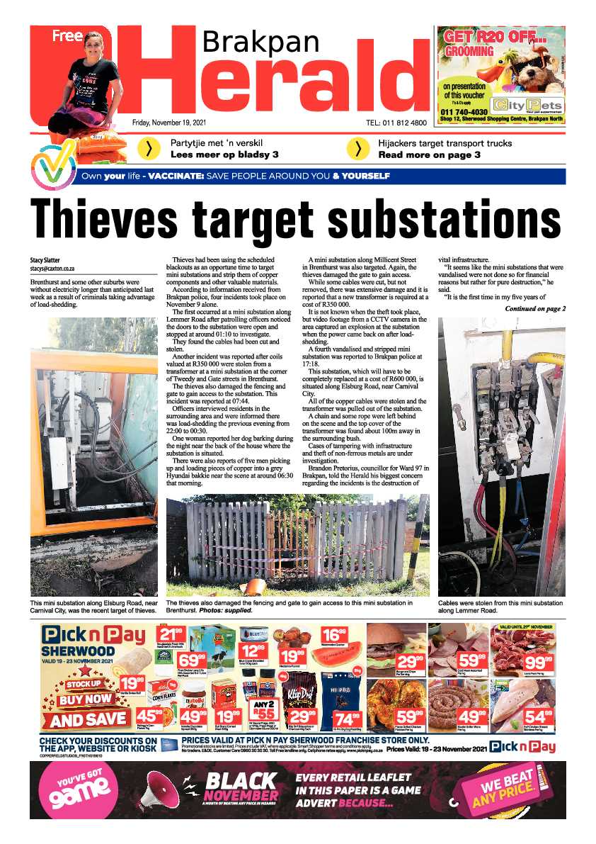 Brakpan Herald 19 November 2021 page 1