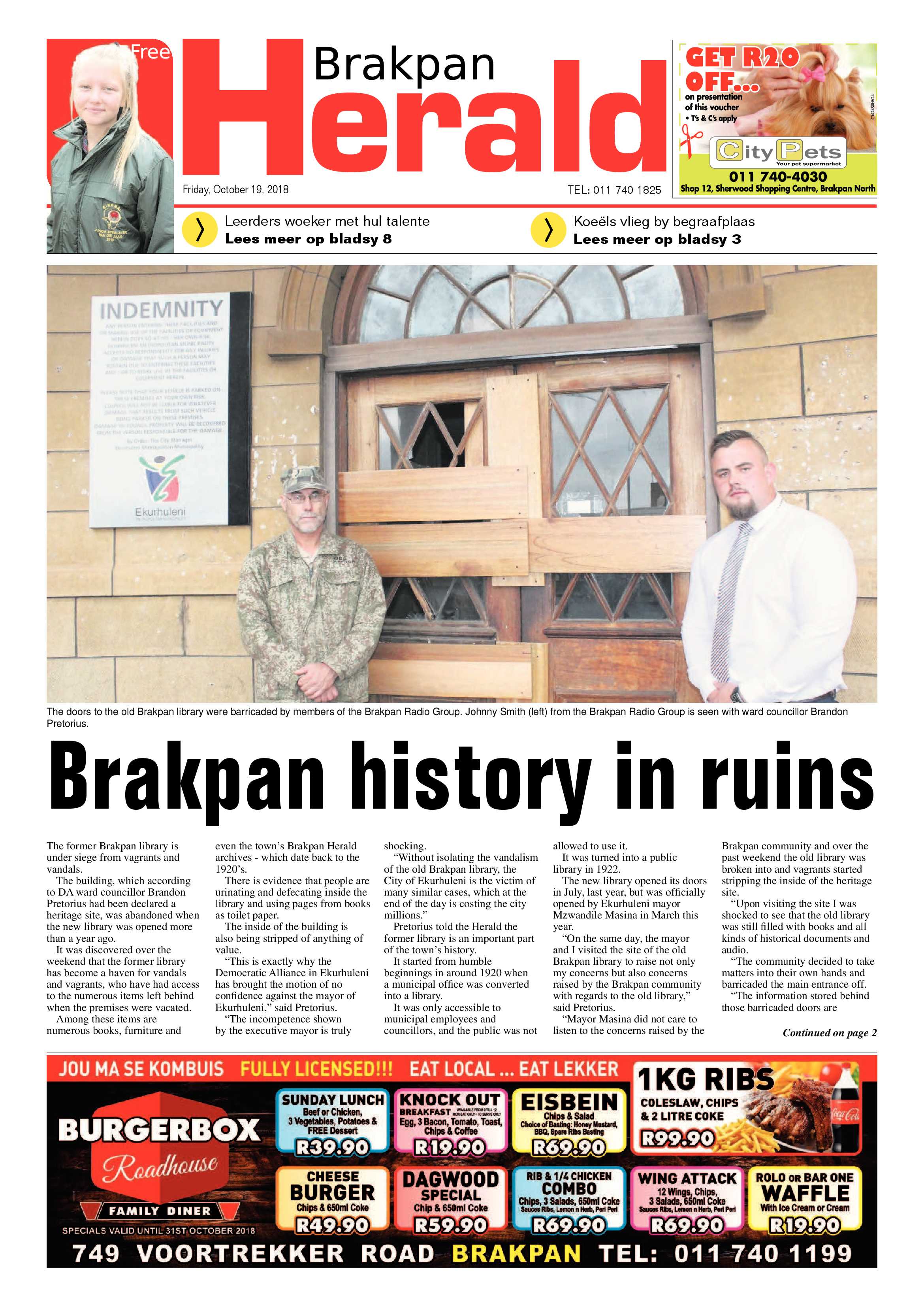 Brakpan Herald 19 October 2018 page 1