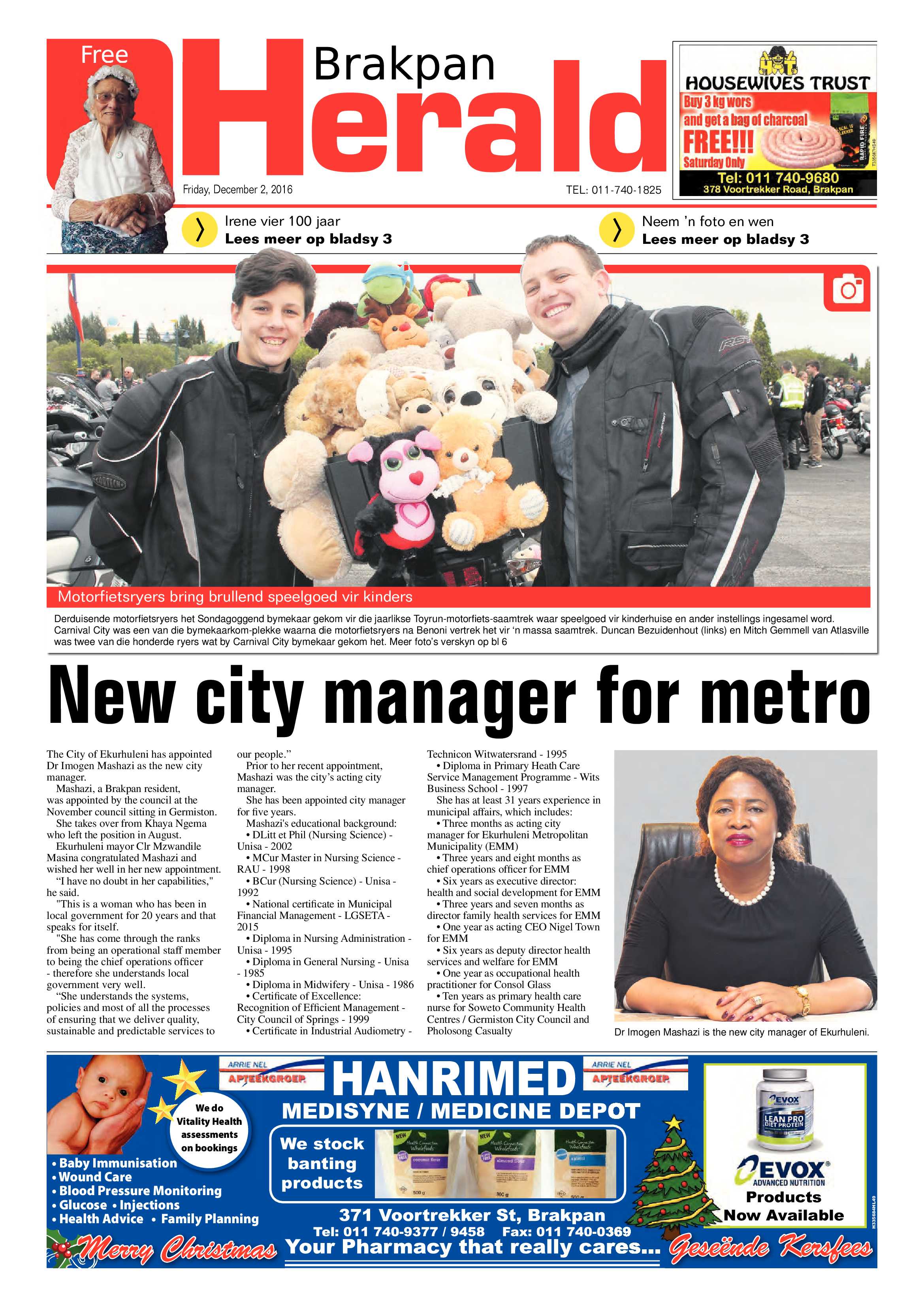 Brakpan Herald 2 Dec 2016 page 1