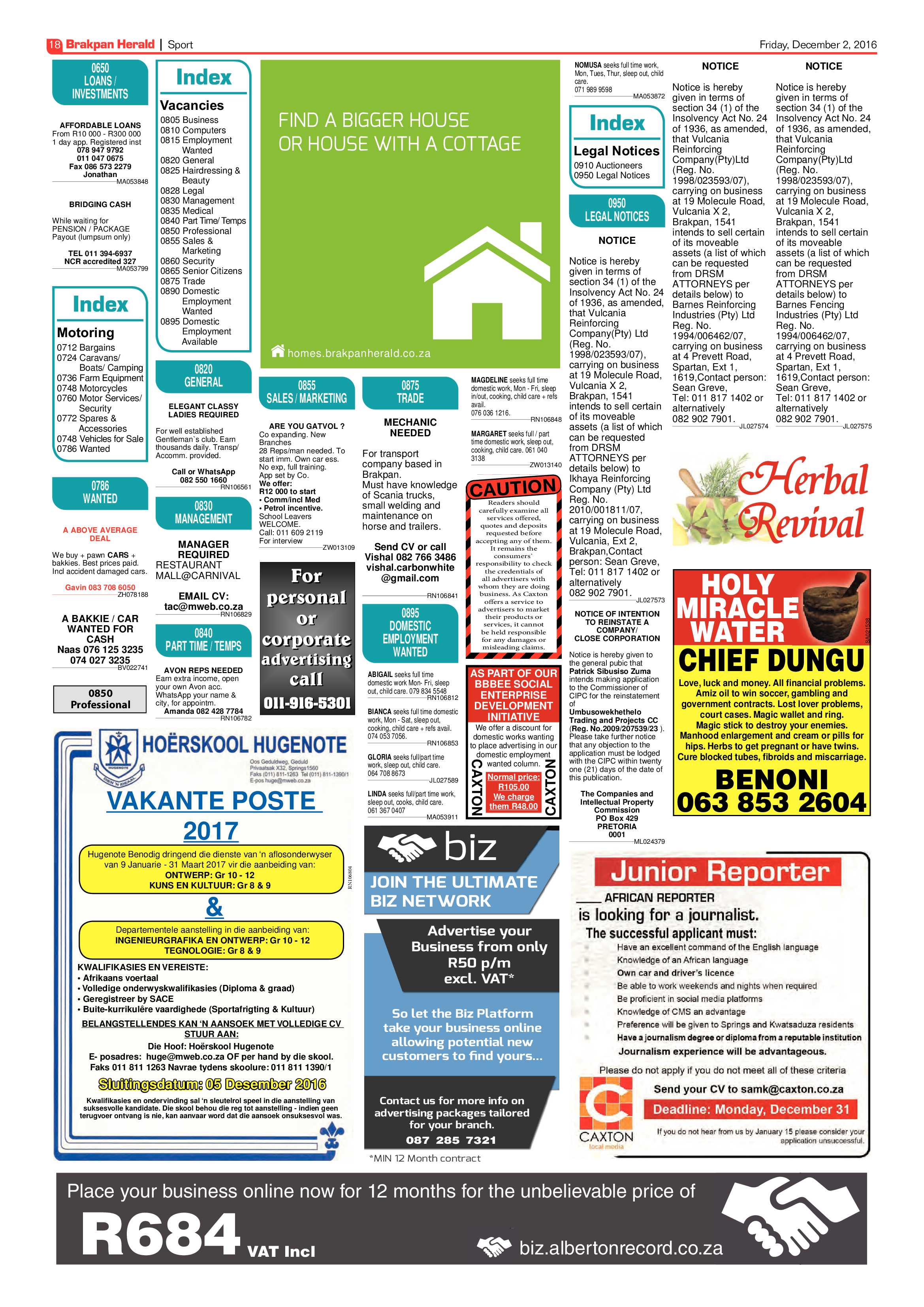Brakpan Herald 2 Dec 2016 page 18
