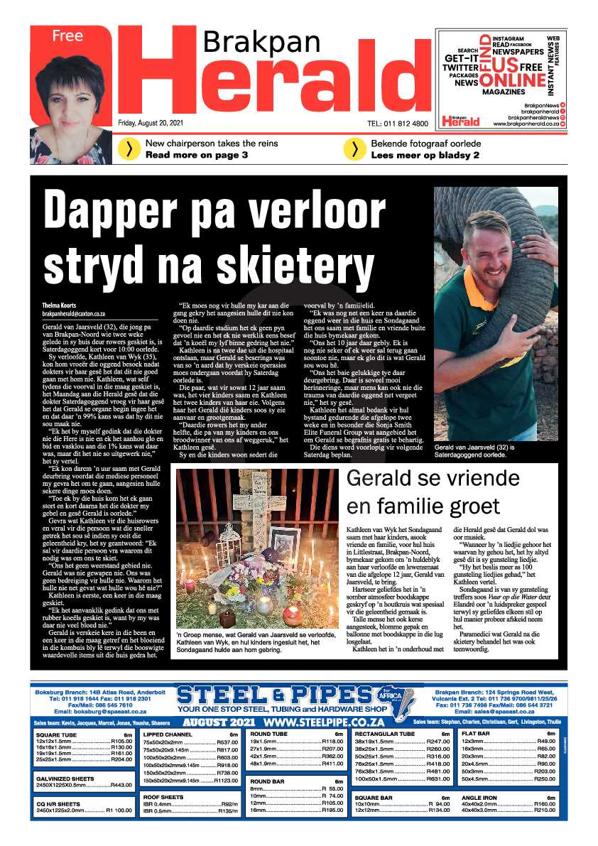 Brakpan Herald 20 August 2021 page 1