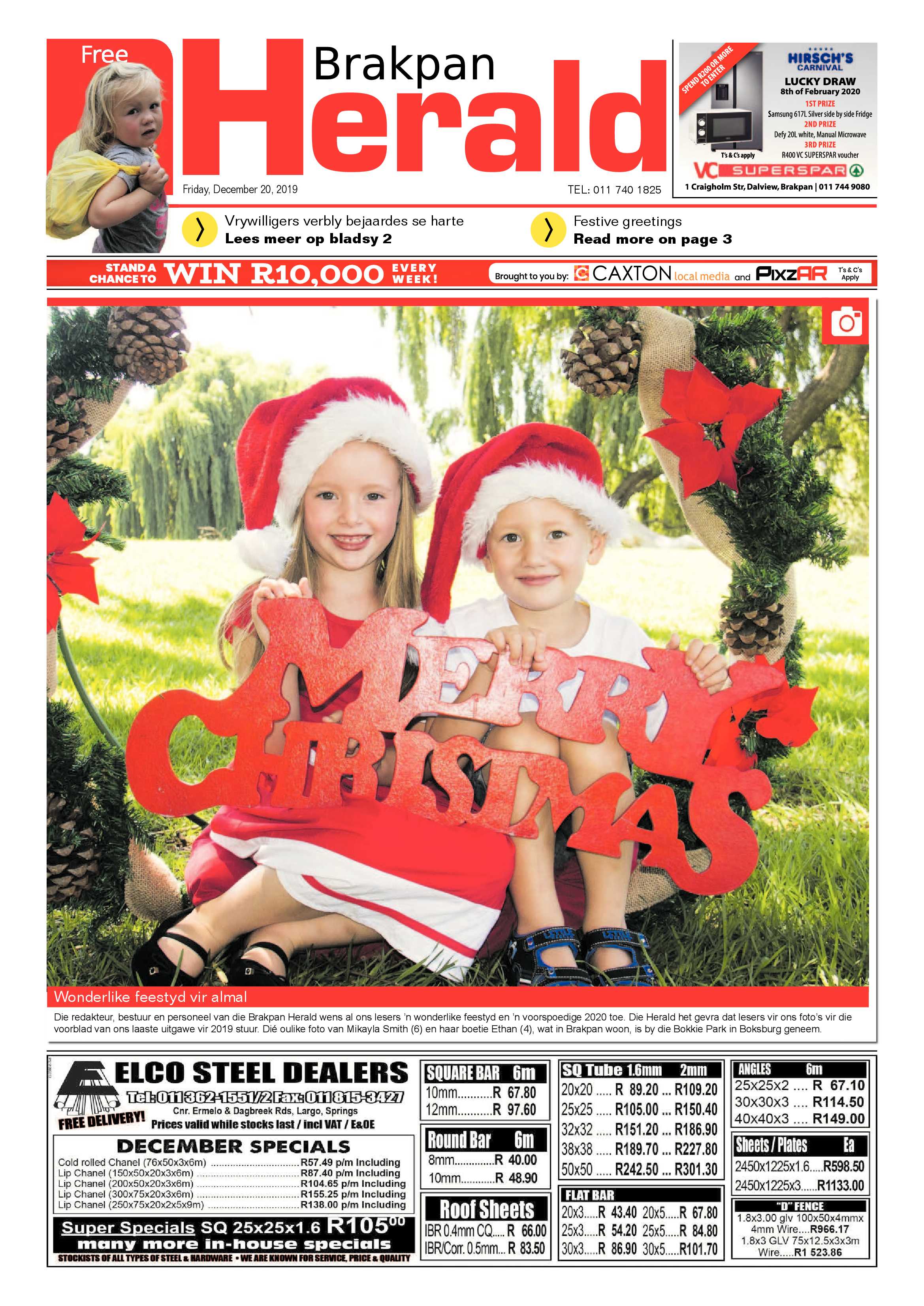 Brakpan Herald 20 December  2019 page 1