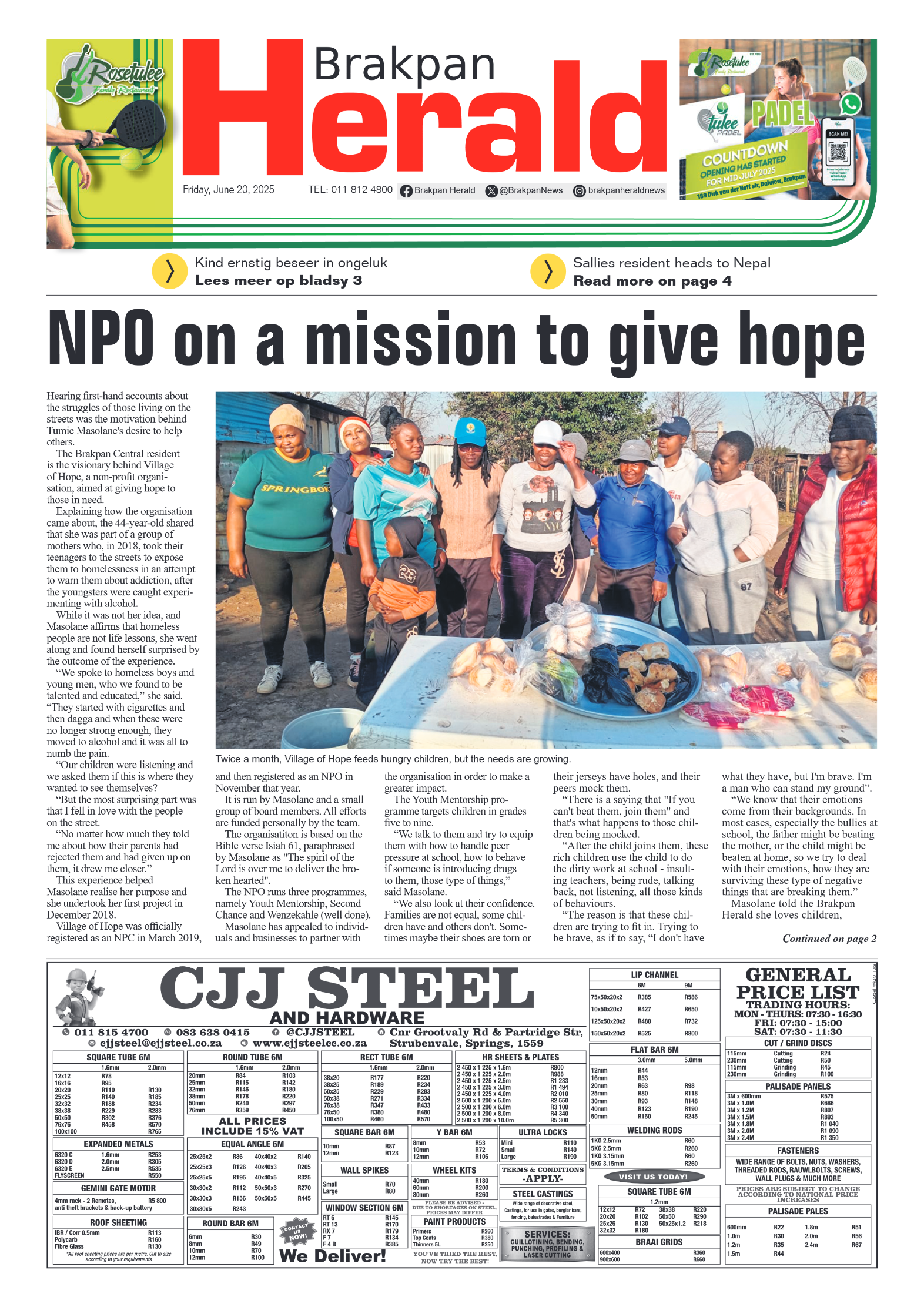 Brakpan Herald 20 June 2025 page 1