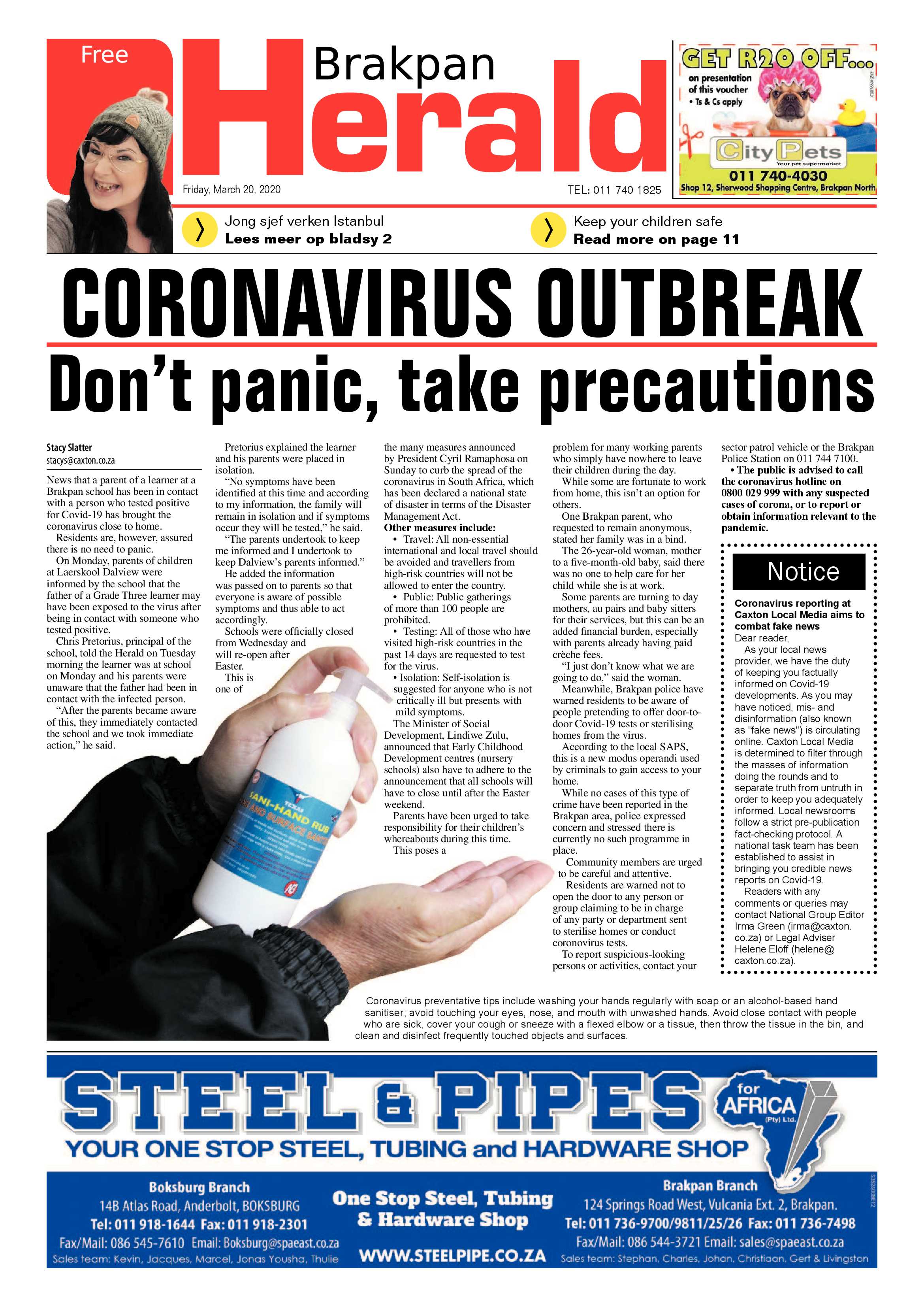 Brakpan Herald 20 March 2020 page 1