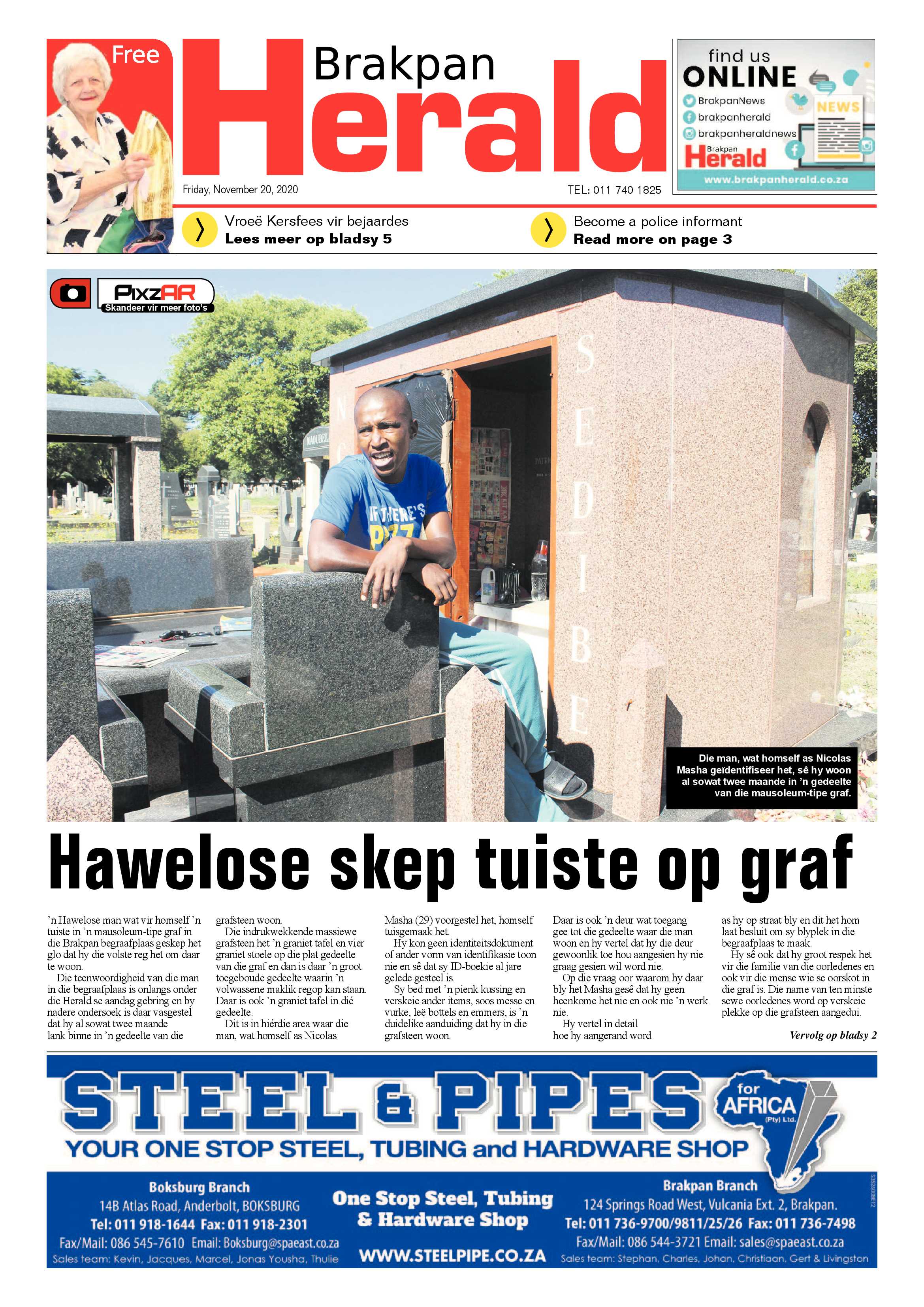 Brakpan Herald 20 November  2020 page 1