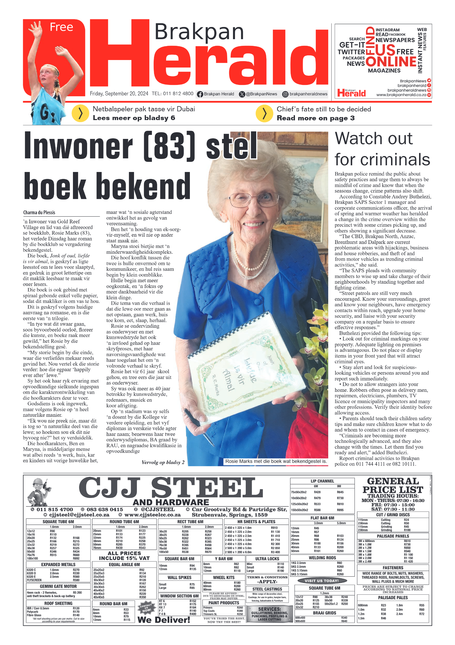 Brakpan Herald 20 September 2024 page 1