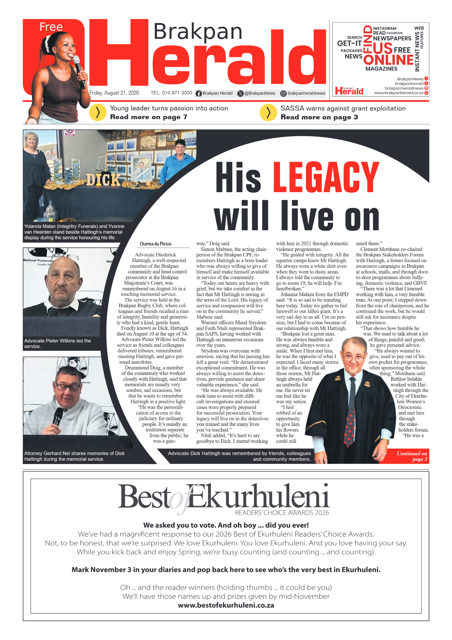 Brakpan Herald 21 August 2026 page 1