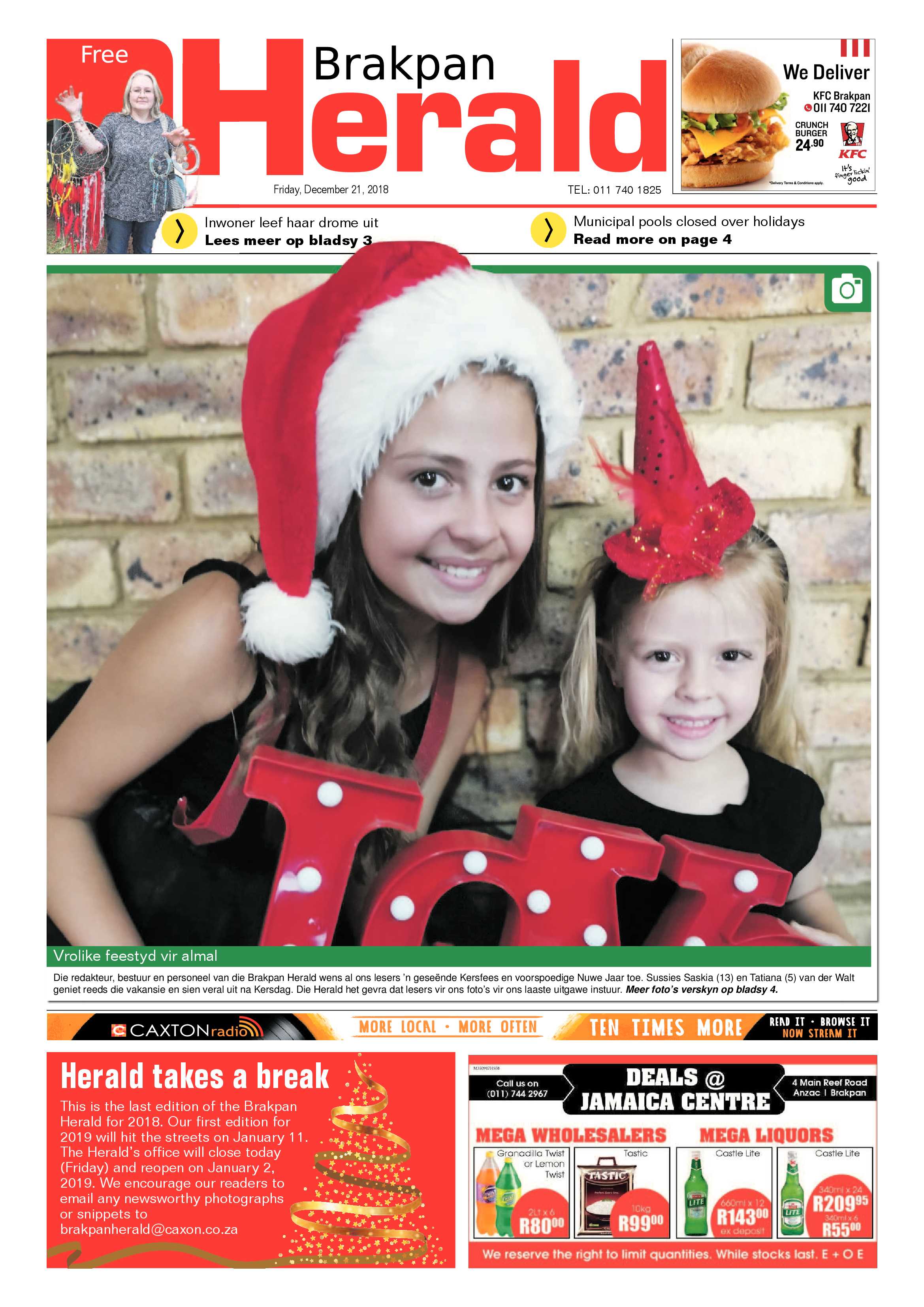 Brakpan Herald 21 December 2018 page 1